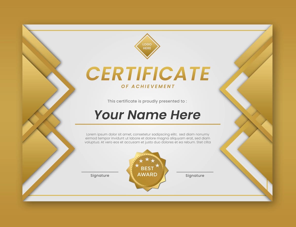 Hashamatli oltin sertifikat shablonining landshafti | Luxury golden certificate template lanscape