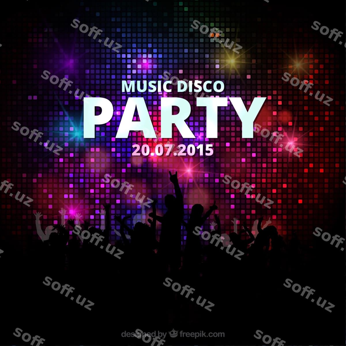 Musik disko toʻxtovu xabar nashri | Music disco party poster