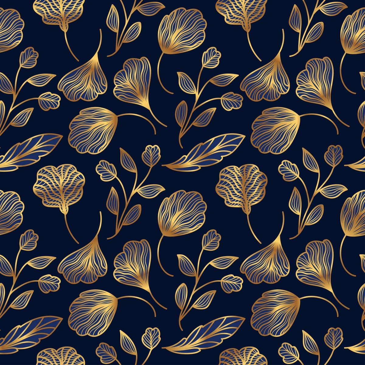 Hashamatli ko'k oltin gul naqsh qo'lda chizilgan choksiz gul naqsh | Luxury blue gold flower pattern hand drawn seamless floral pattern