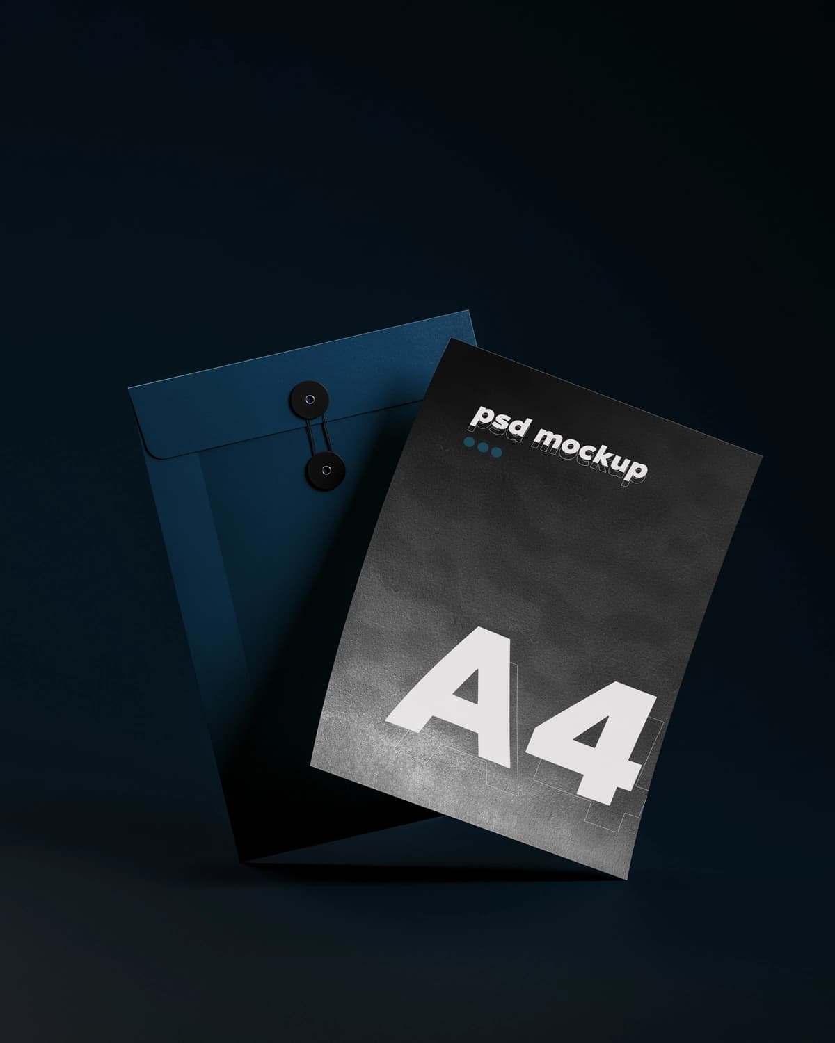 Statsionar a4 qora qog‘oz maketi ko‘k fon | Stationary a4 black paper mockup visualization navy background