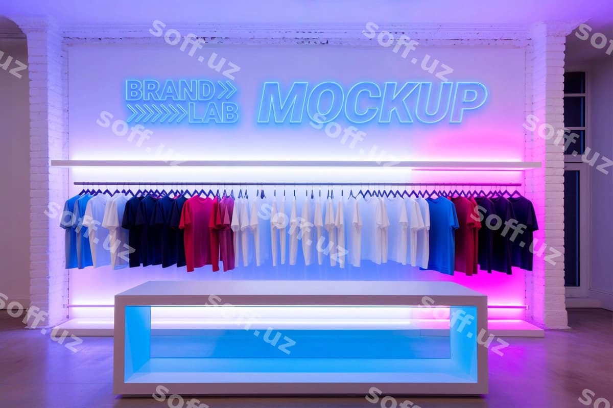 Neon do'kon içon namunasi | Neon store interior mockup