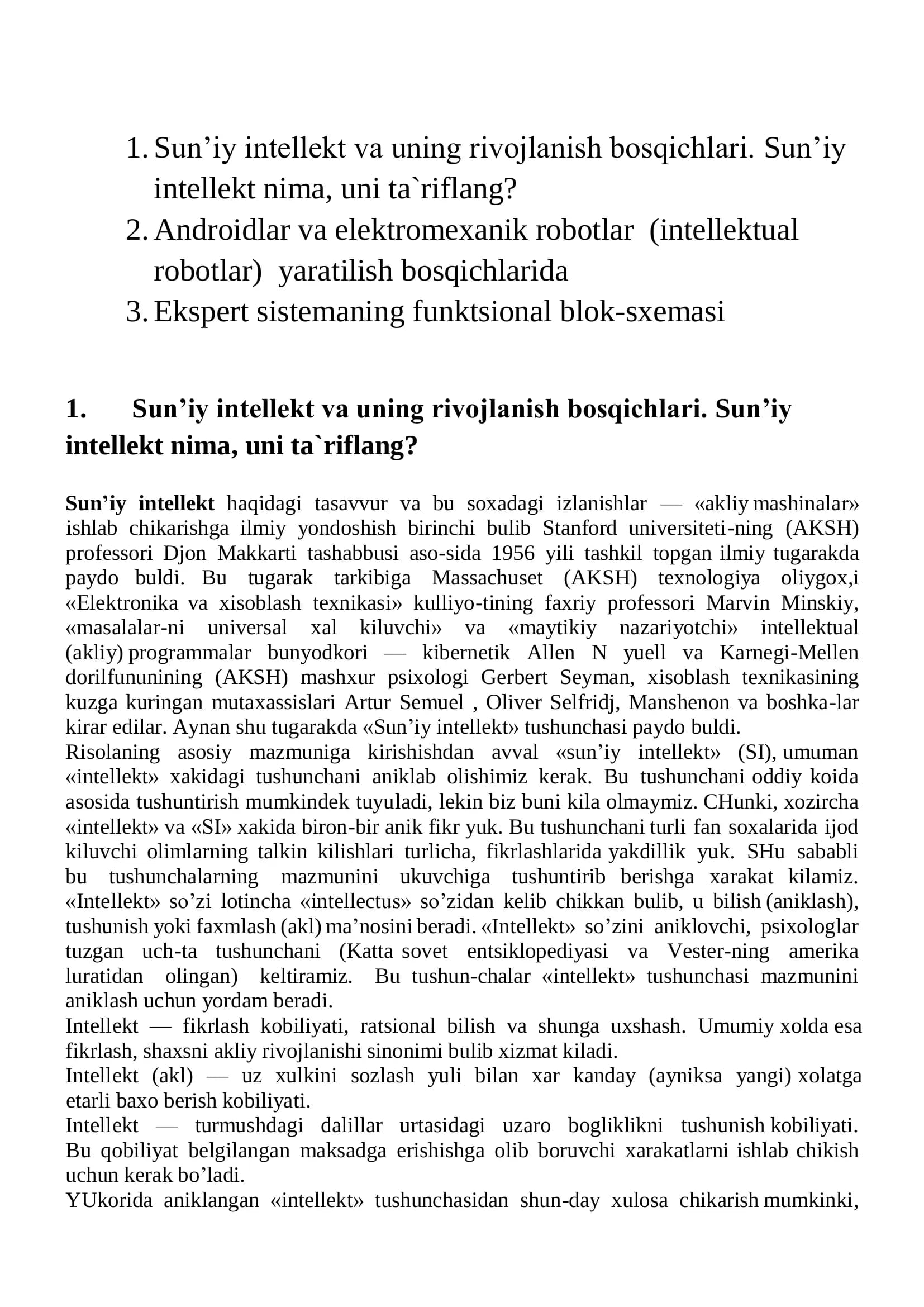 Sun’iy Intellekt va uning Rivojlanish Bosqichlari