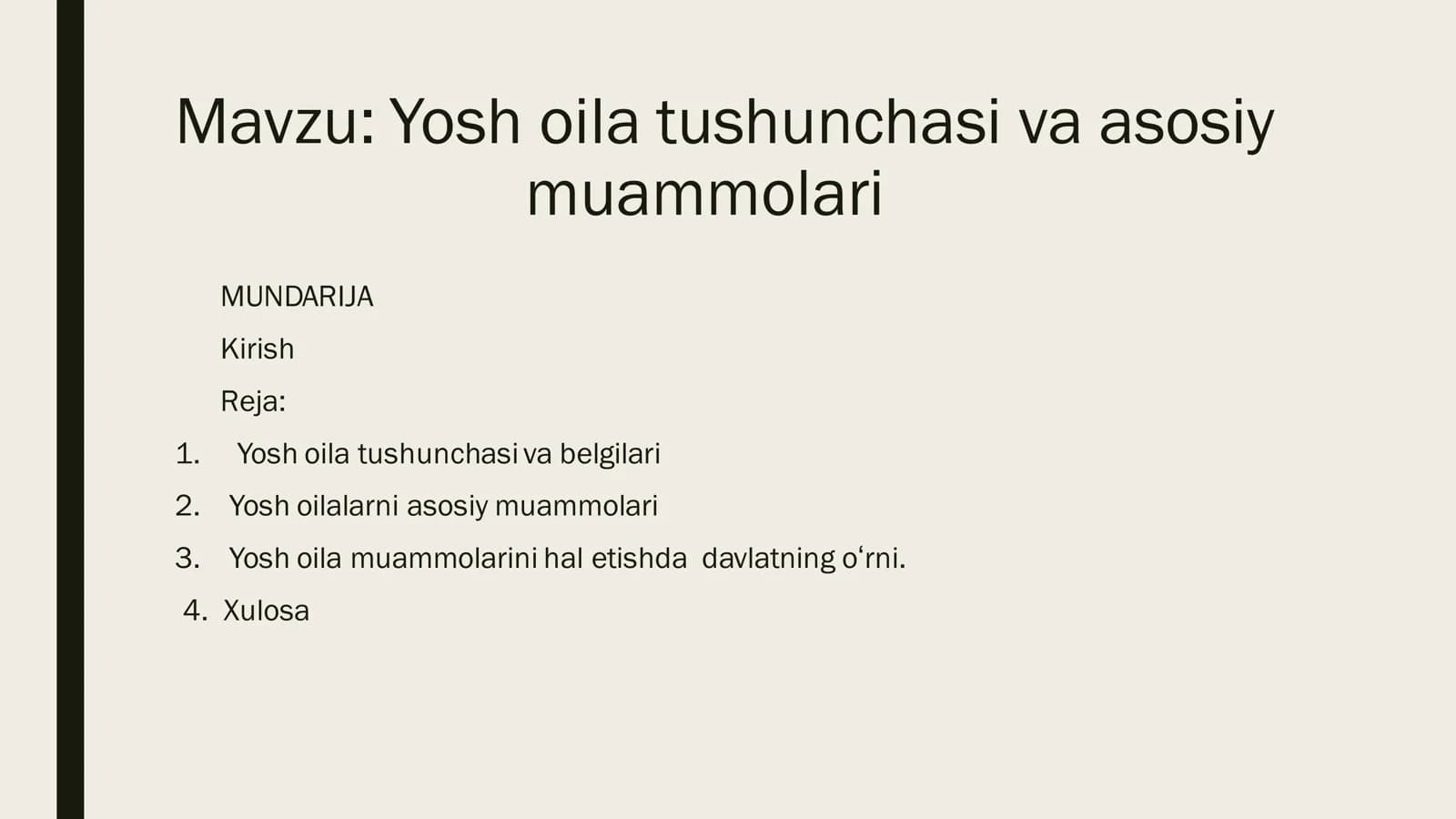 Yosh oila tushunchasi va asosiy muammolari