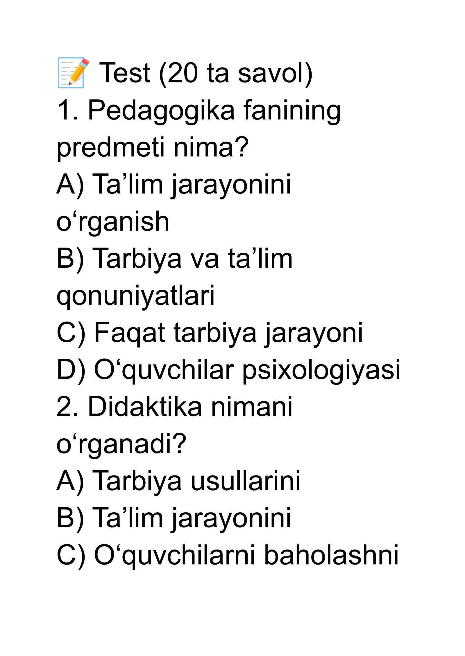 Pedagogika fanining predmeti