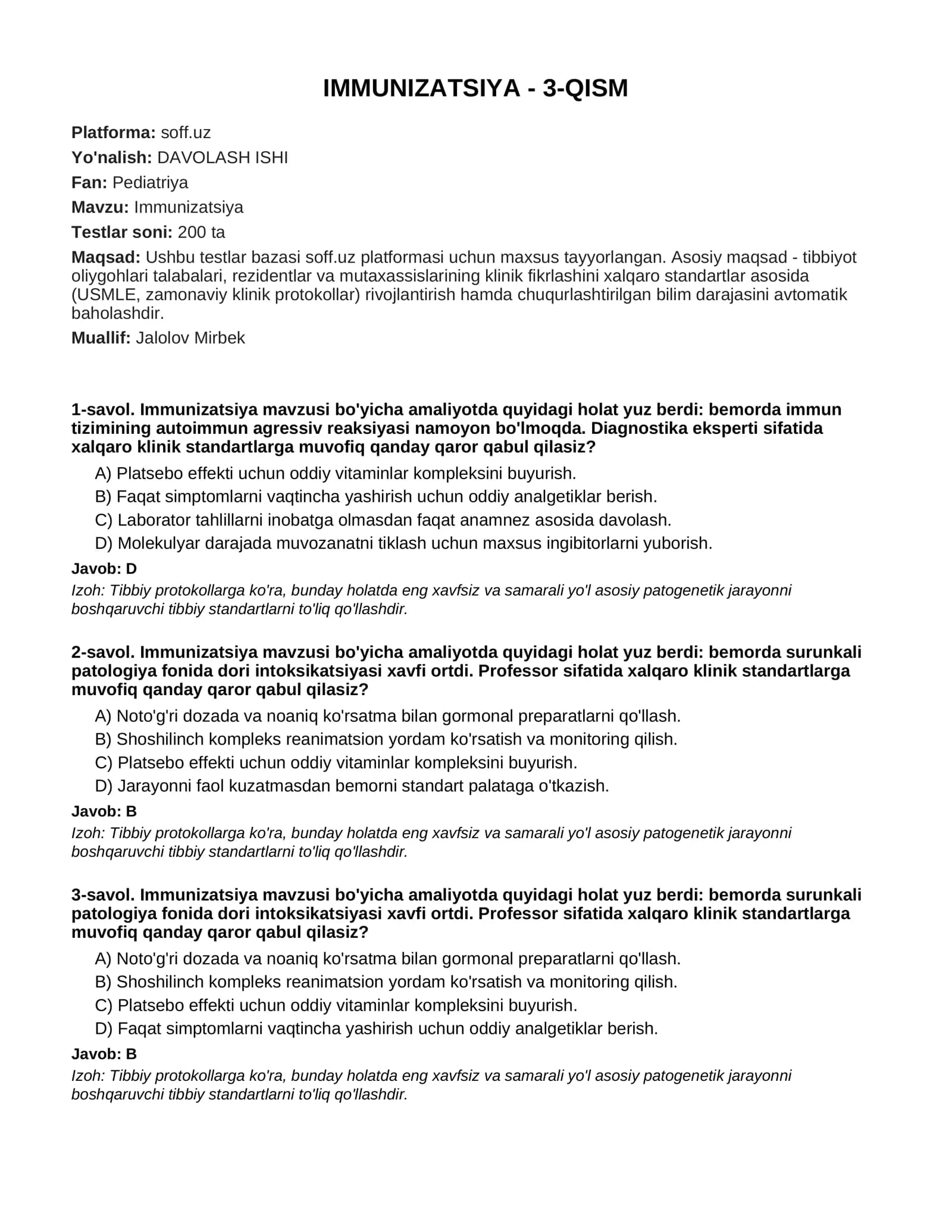 IMMUNIZATSIYA - 3-QISM