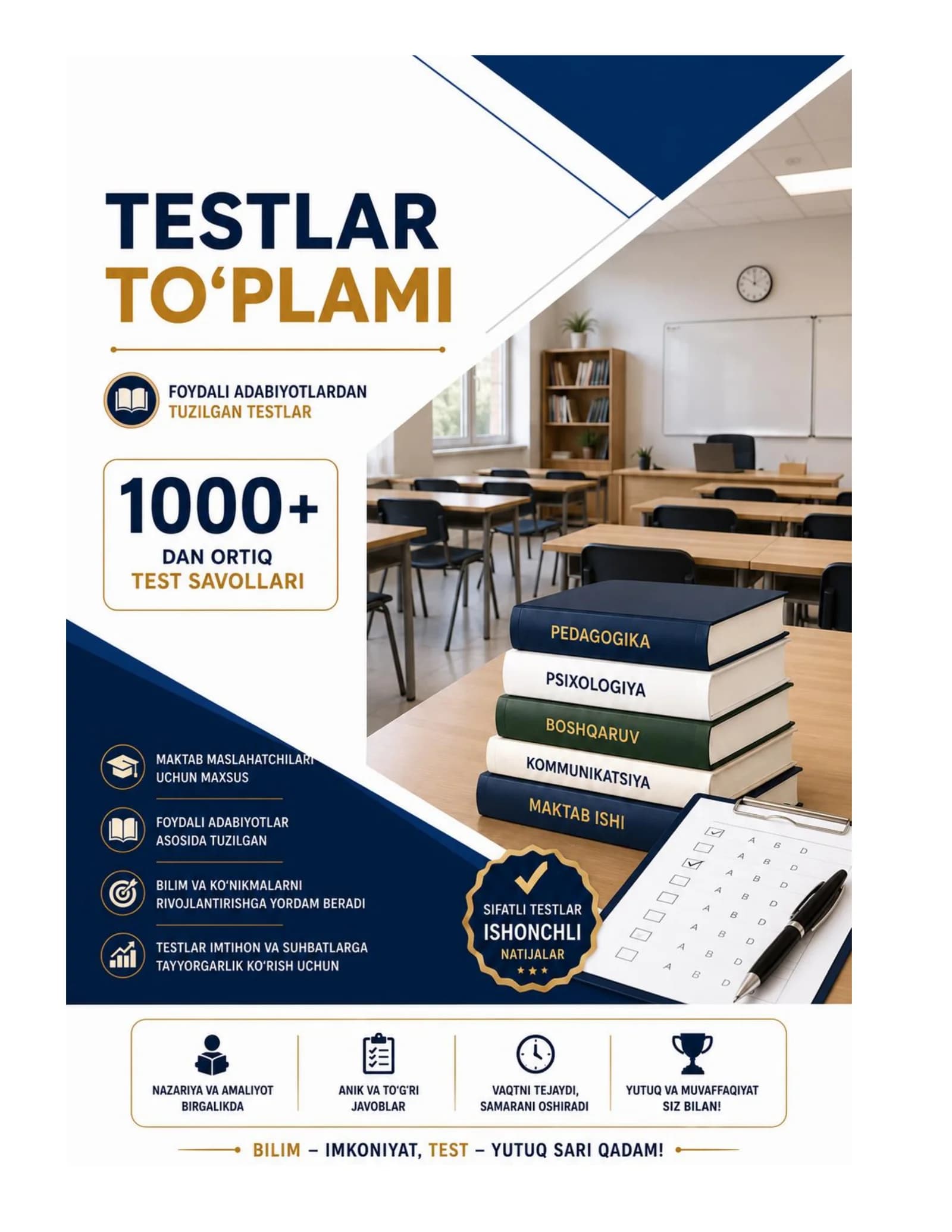 MAKTAB MASLAHATCHISI LAVOZIMIGA ISHGA KIRISH TEST SINOVlARI 1000+