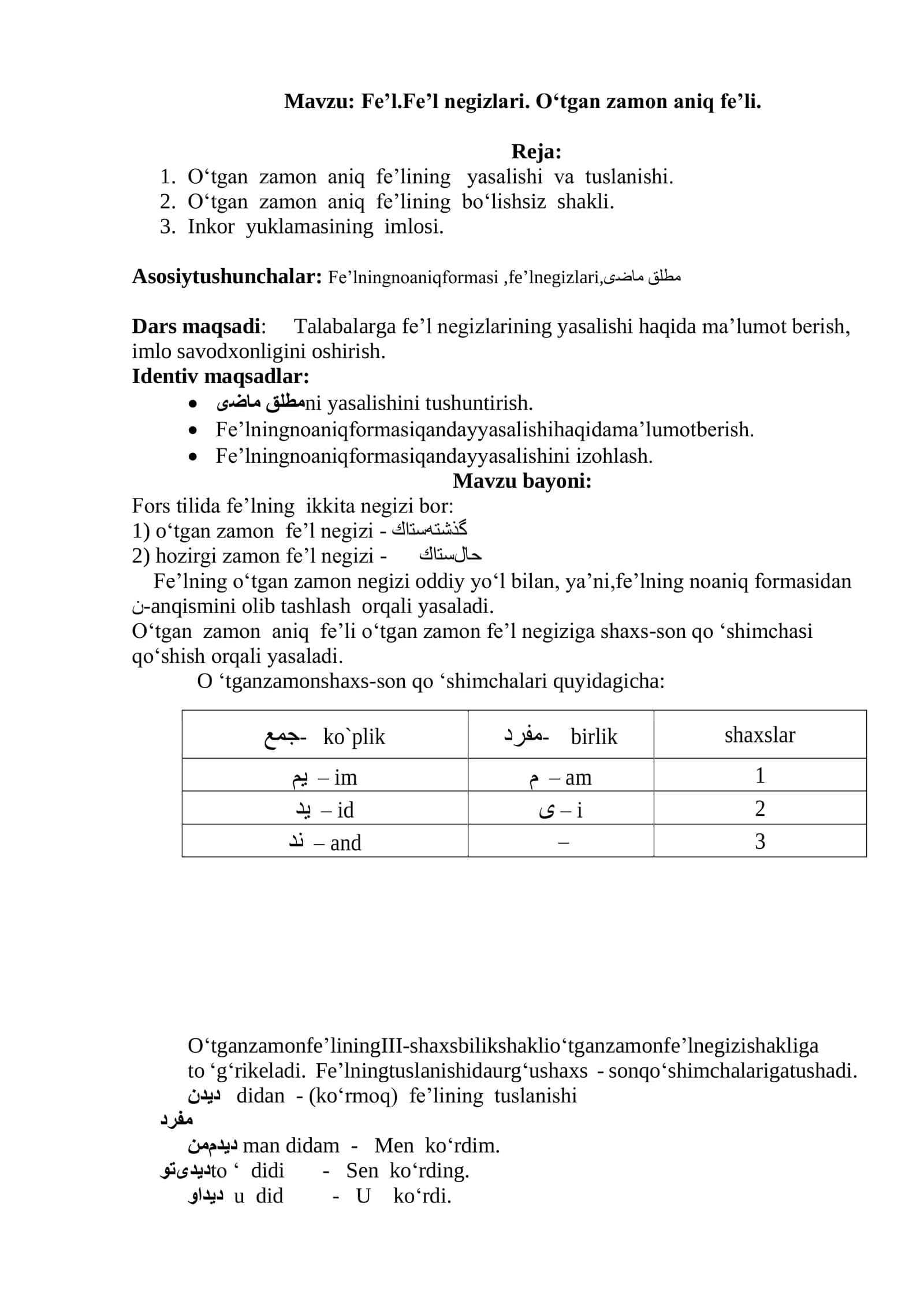 Fe’lning ikkita negizi