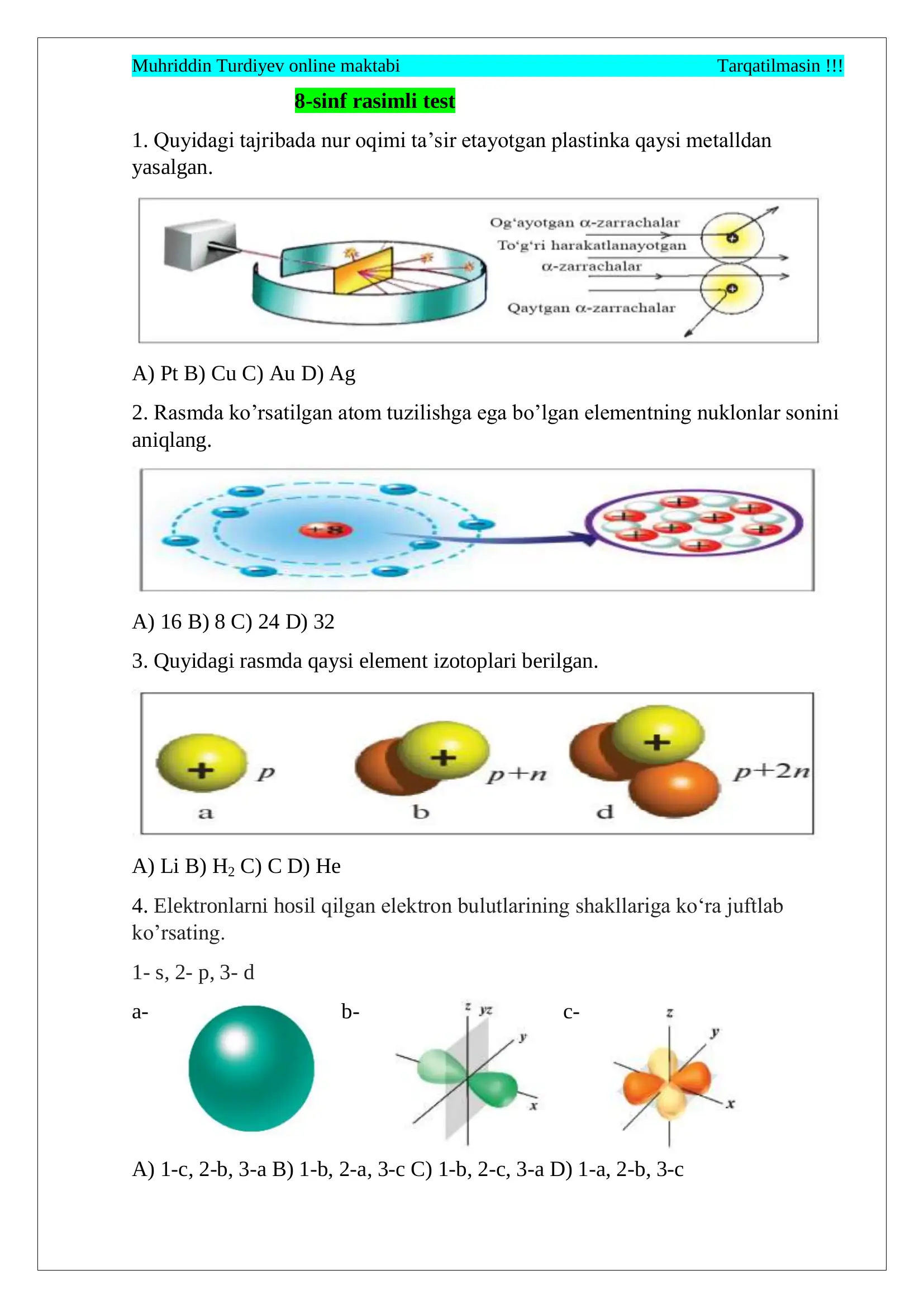 8-sinf rasimli test