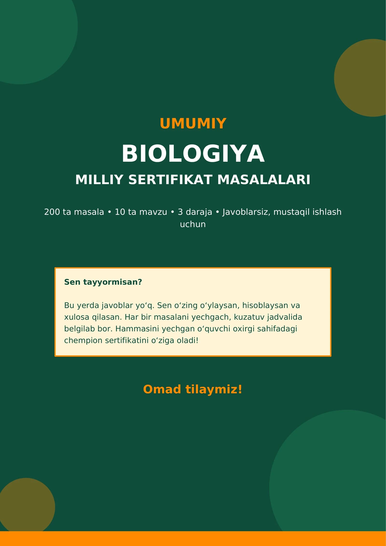 UMUMIY BIOLOGIYA | 200 TA MASALA (JAVOBSIZ)