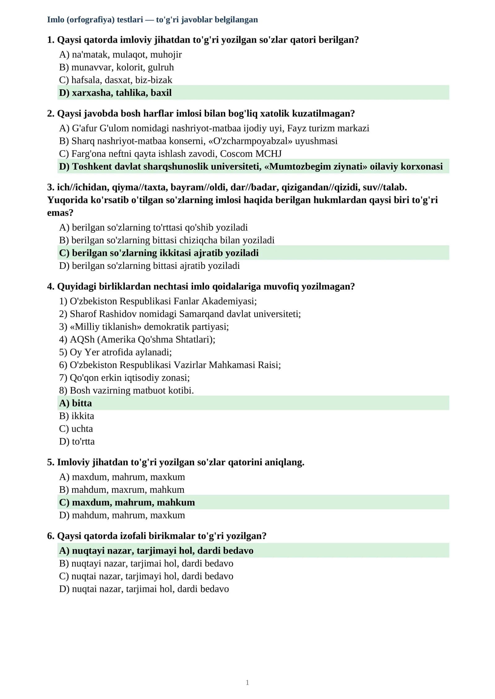 Imlo (orfografiya) testlari