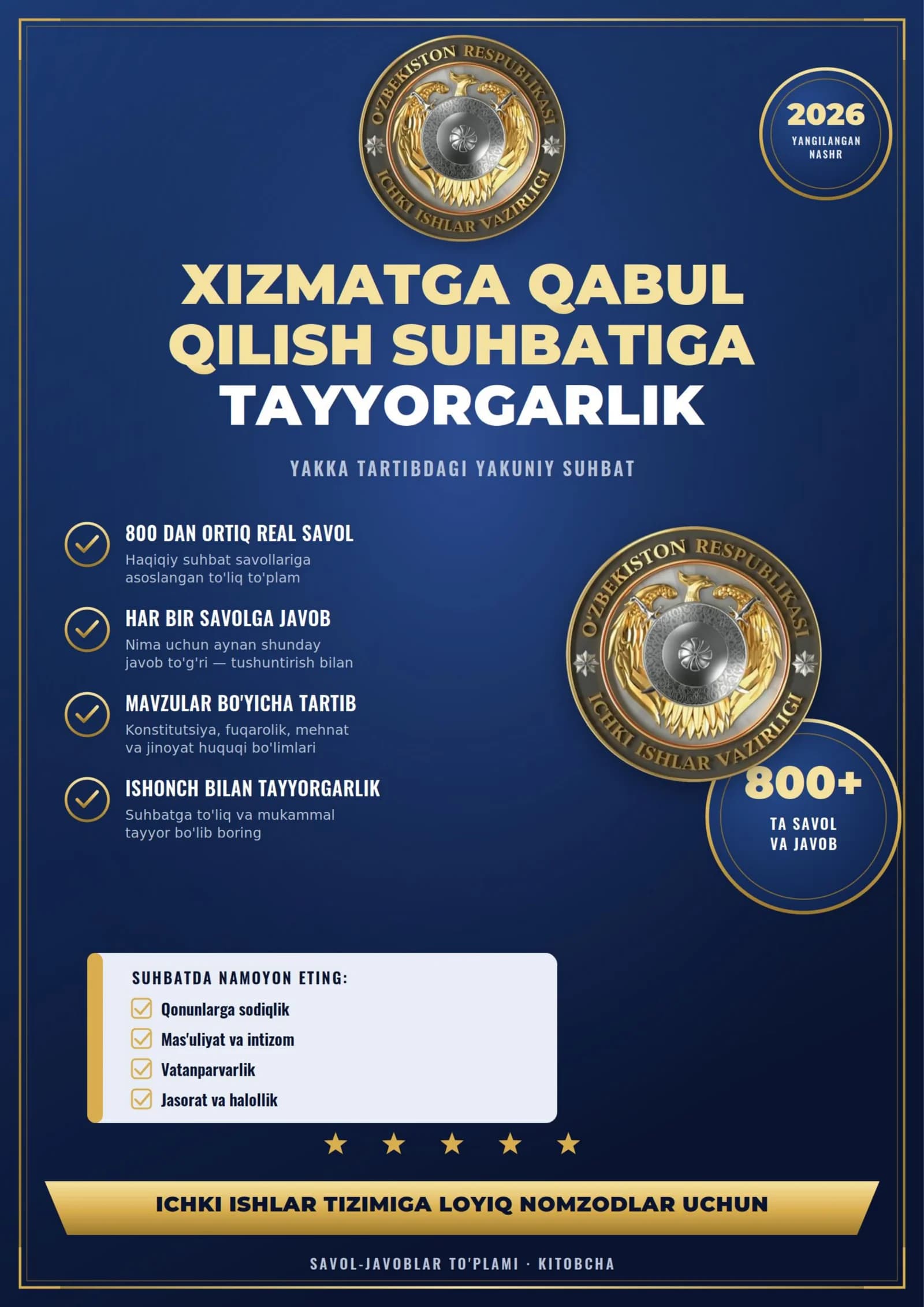 Ichki ishlarga kiruvchilar uchun savollar. Ofitserlar uchun huquqshunoslik fanidan