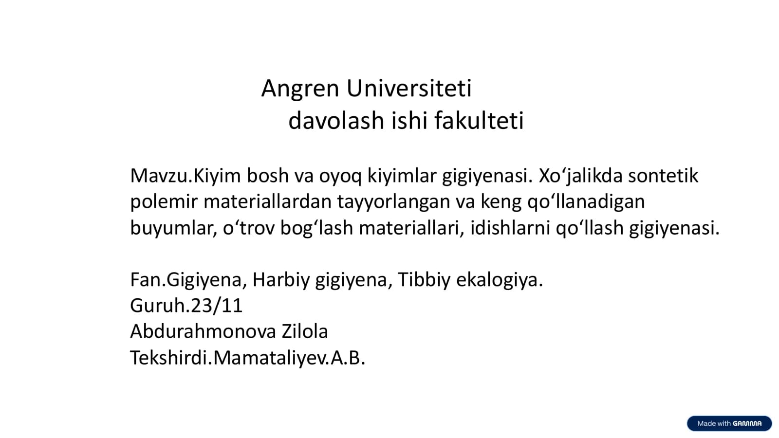 Kiyim-Bosh va Oyoq Kiyimlar Gigiyenasi