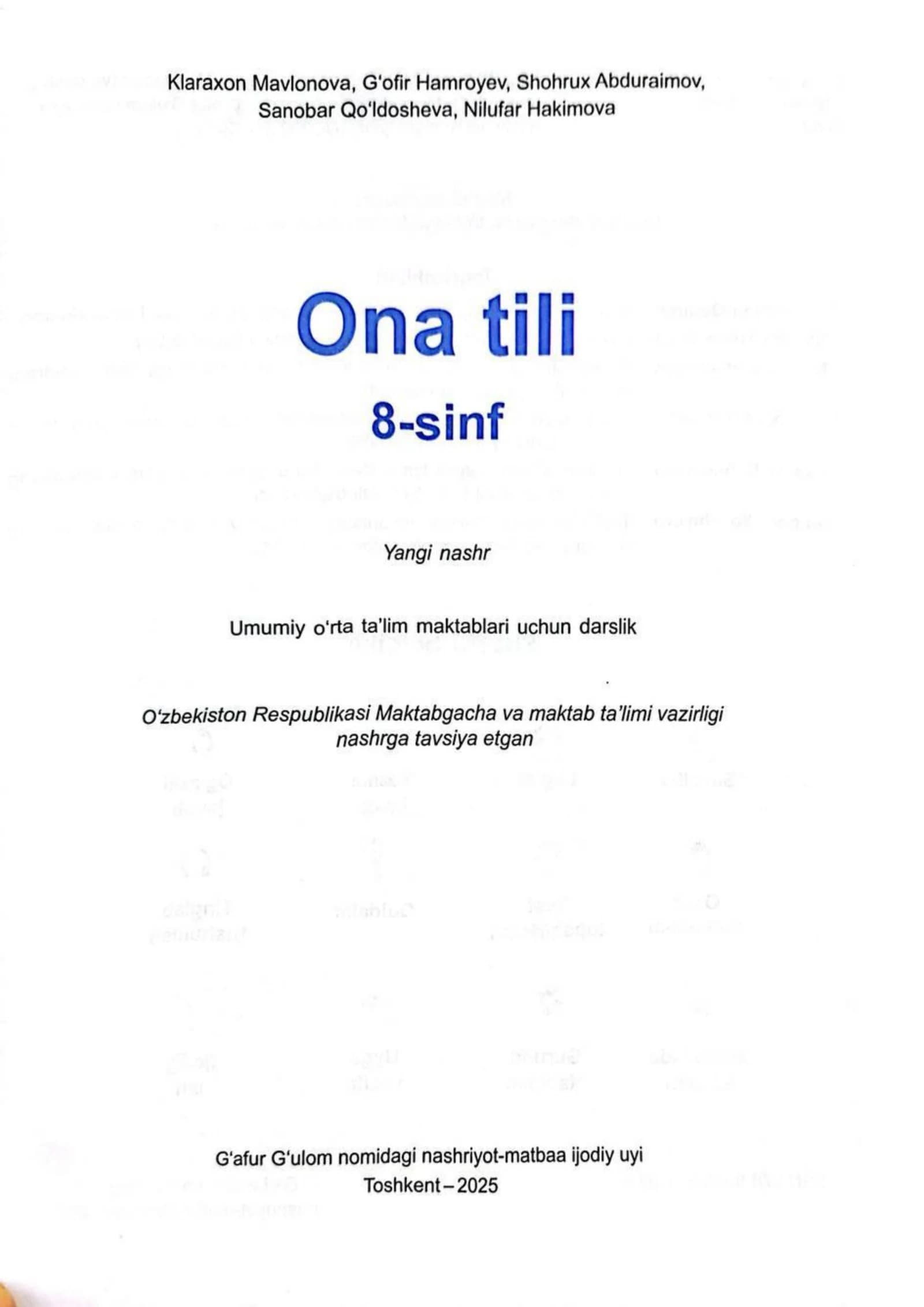 Ona tili 8-sinf Yangi Kitob