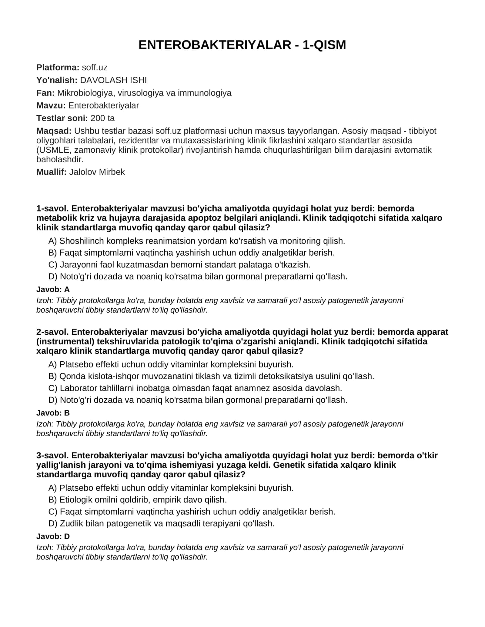ENTEROBAKTERIYALAR - 1-QISM