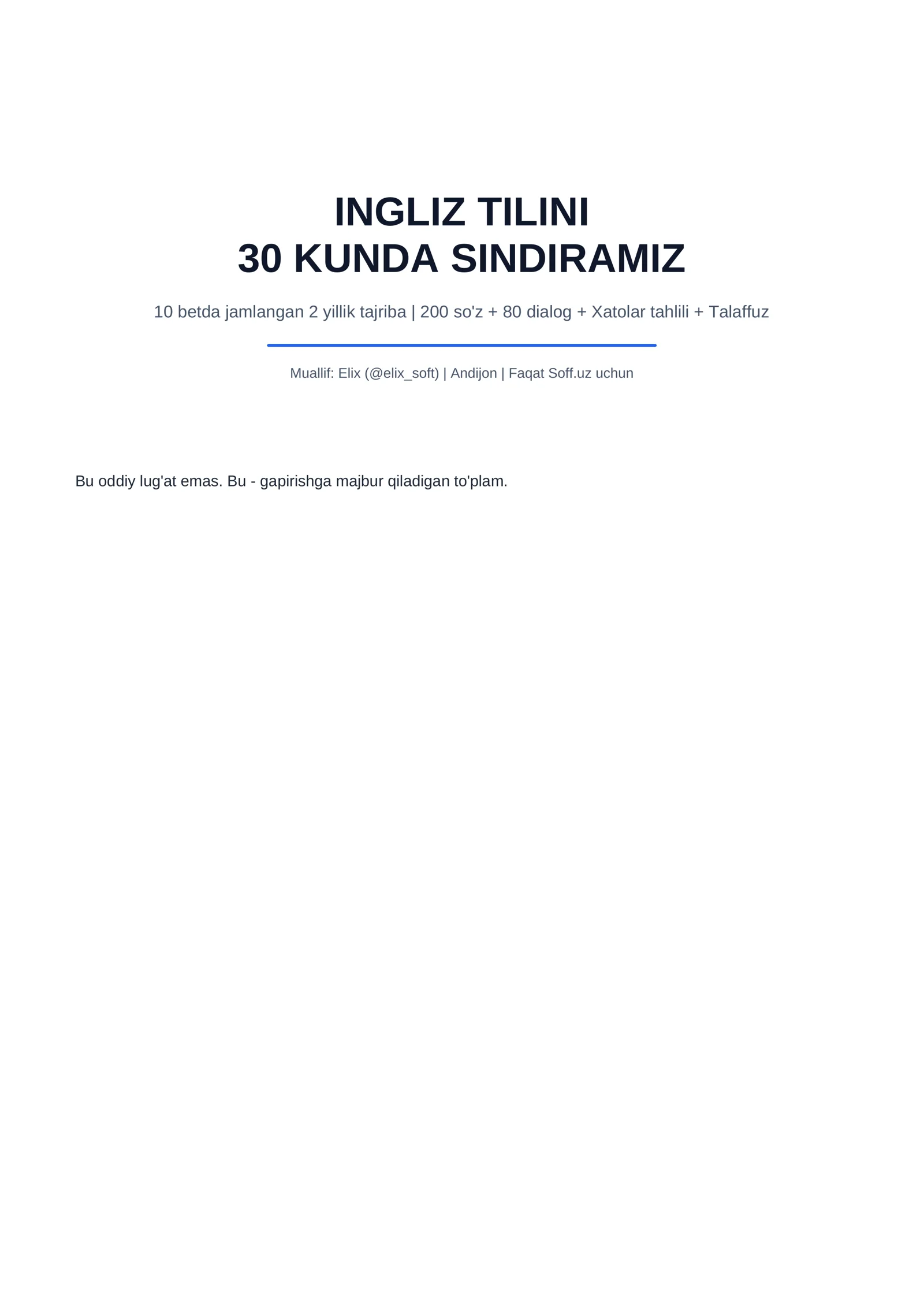 INGLIZ TILINI 30 KUNDA SINDIRAMIZ