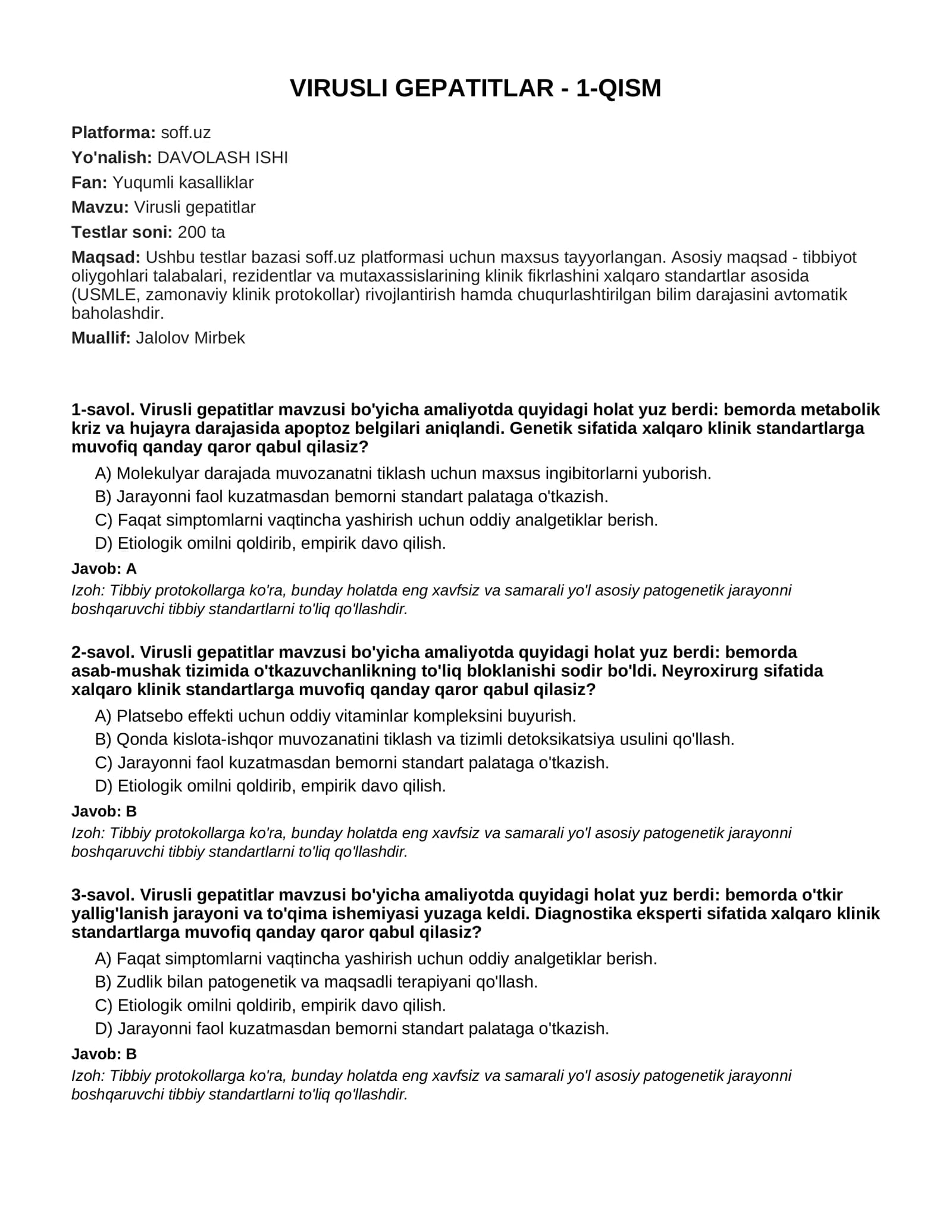 VIRUSLI GEPATITLAR - 1-QISM