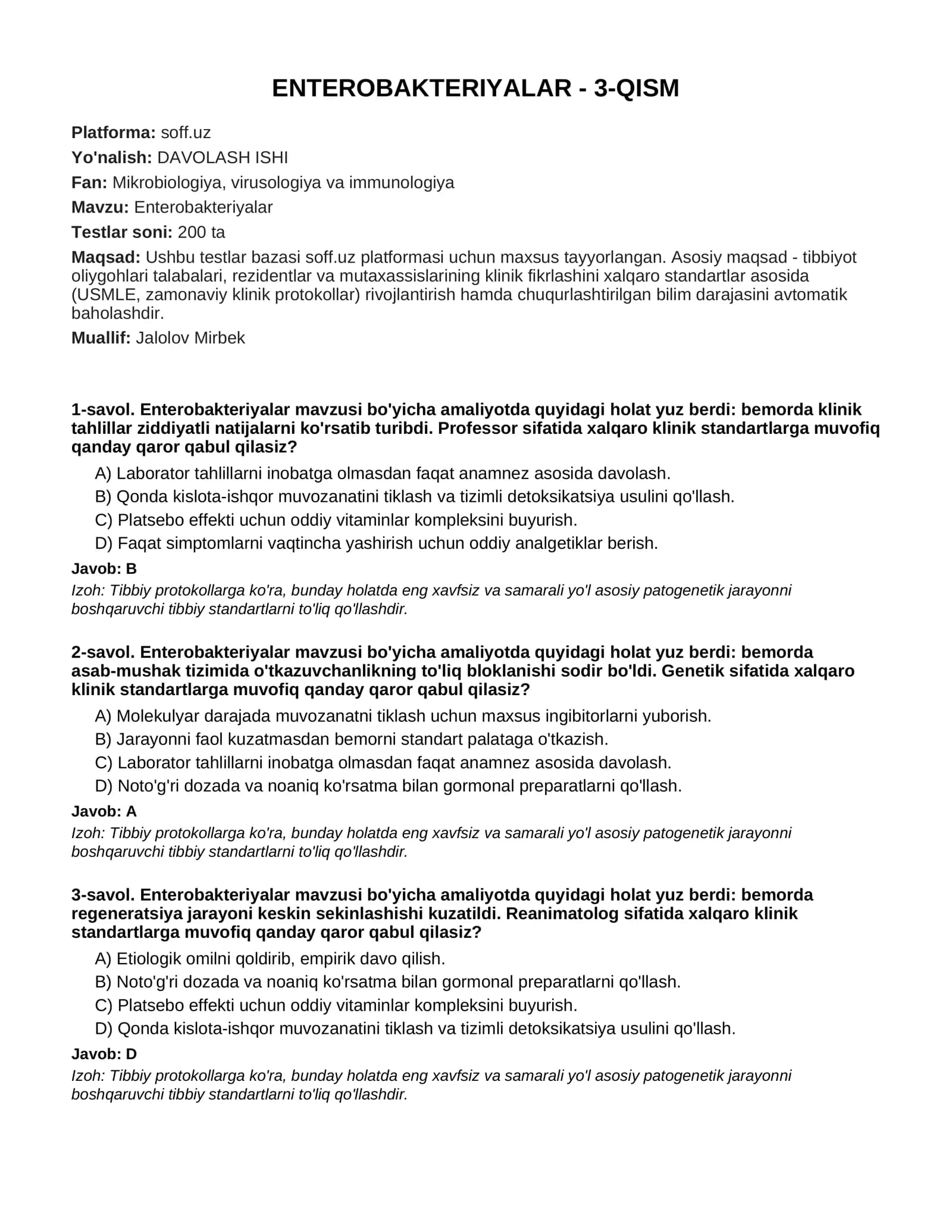 ENTEROBAKTERIYALAR - 3-QISM