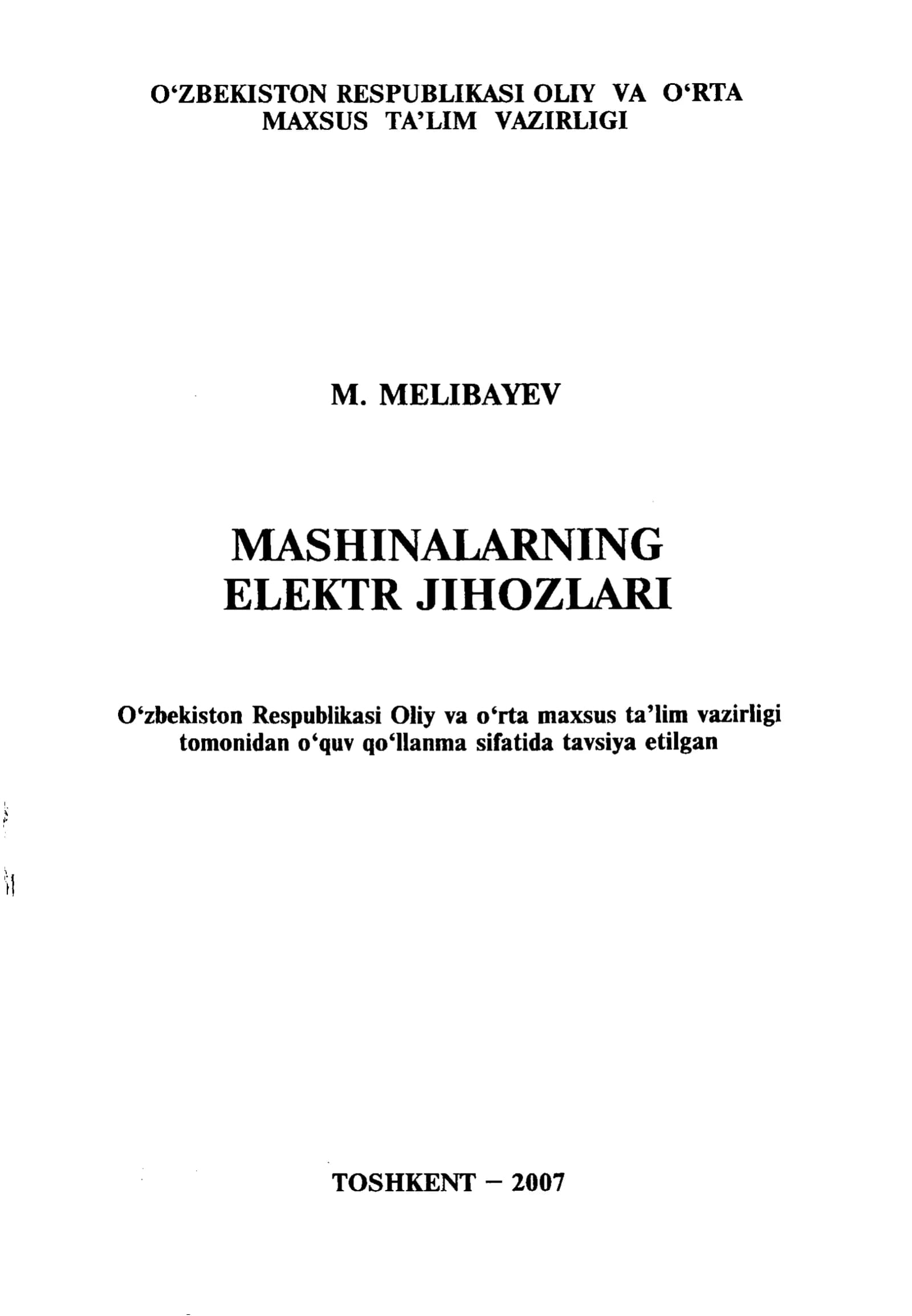 Mashinalarning Elektr Jihozlari