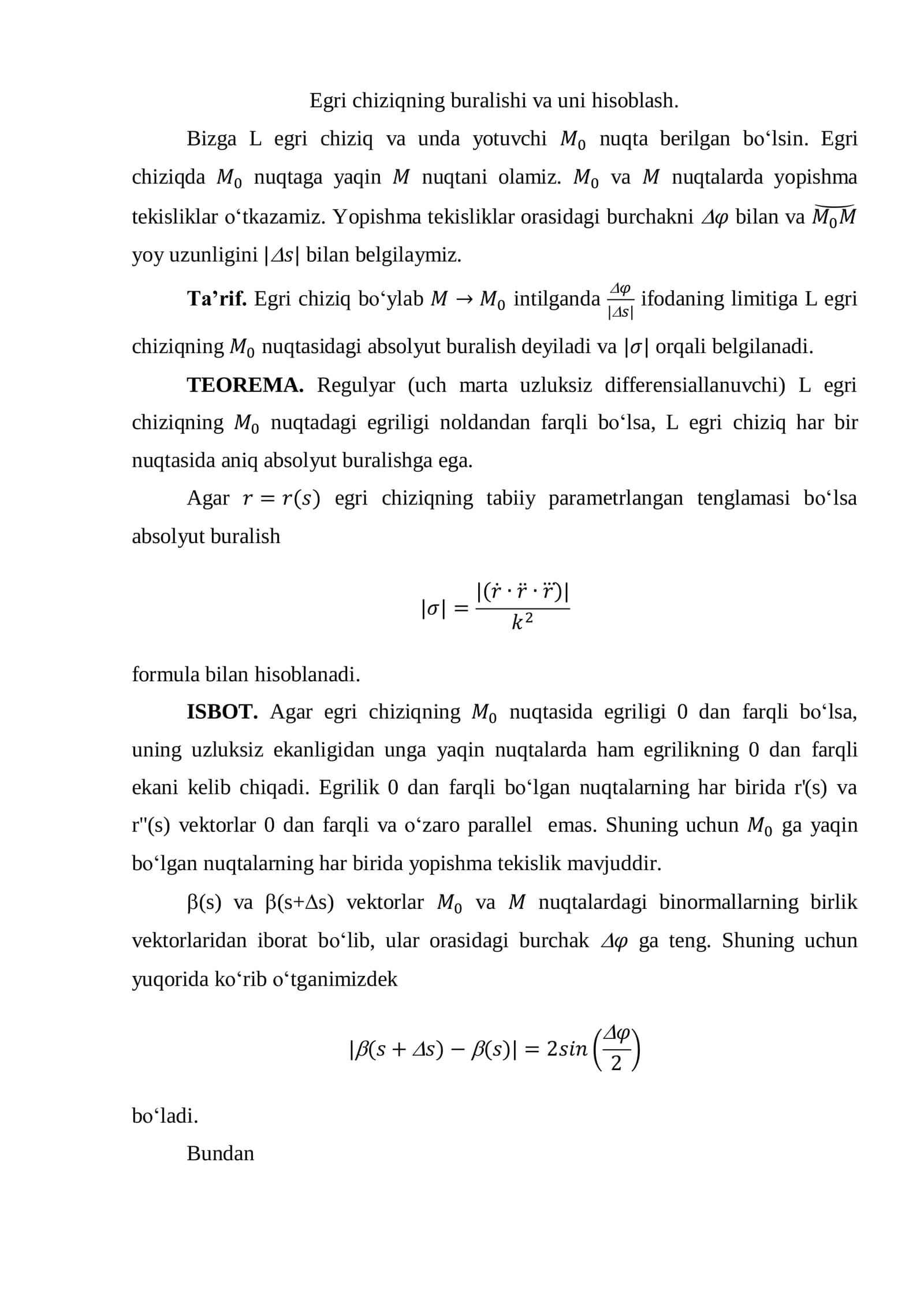 Egri chiziqning buralishi