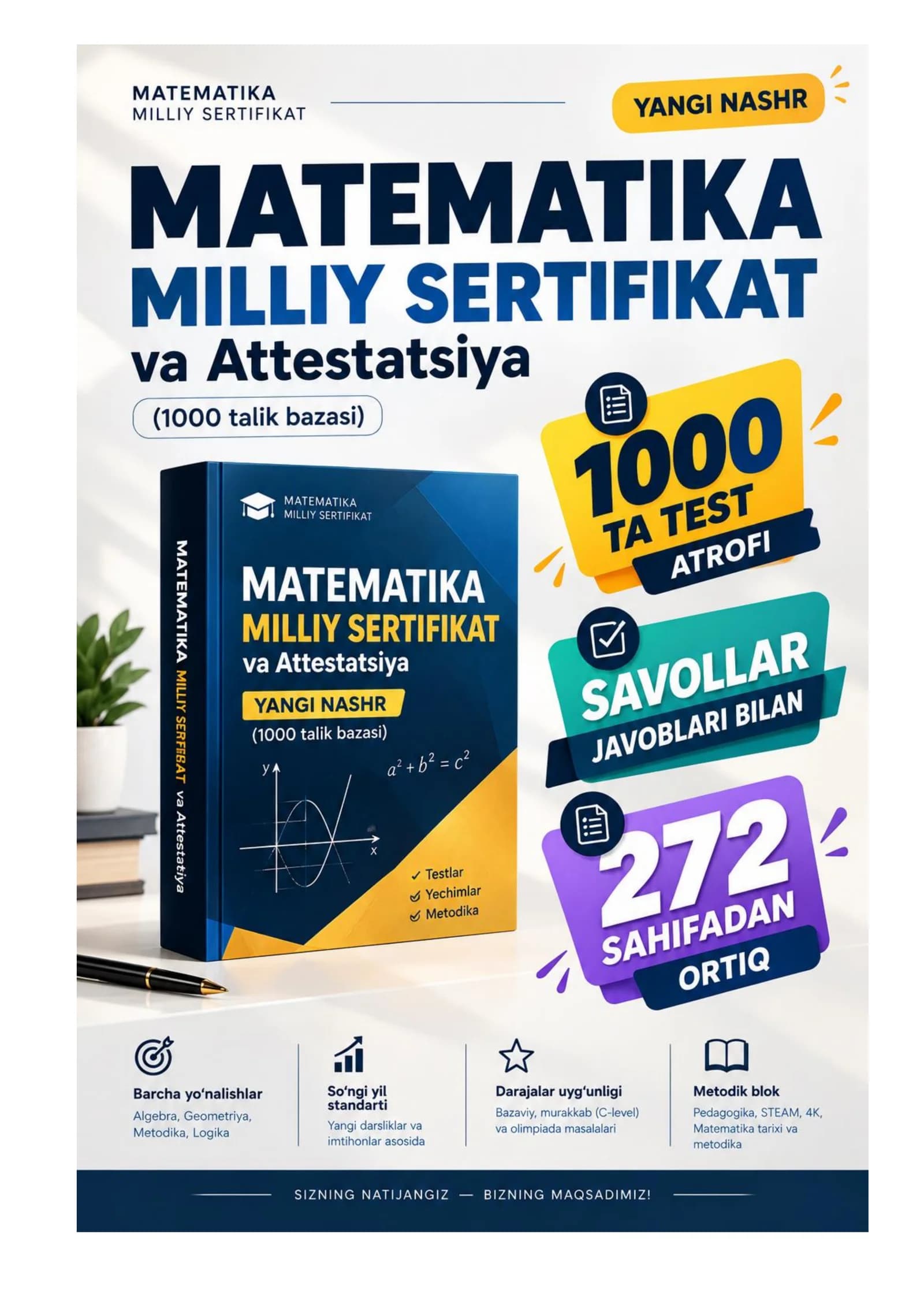 Matematika milliy sertifikat va attestatsiya YANGI NASHR savollari javoblari bilan