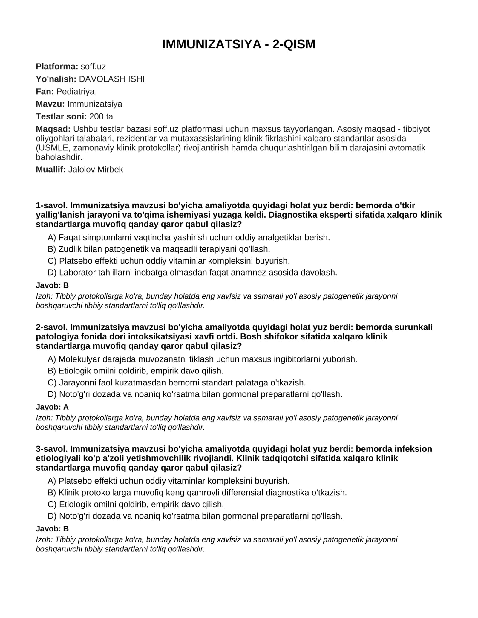 IMMUNIZATSIYA - 2-QISM