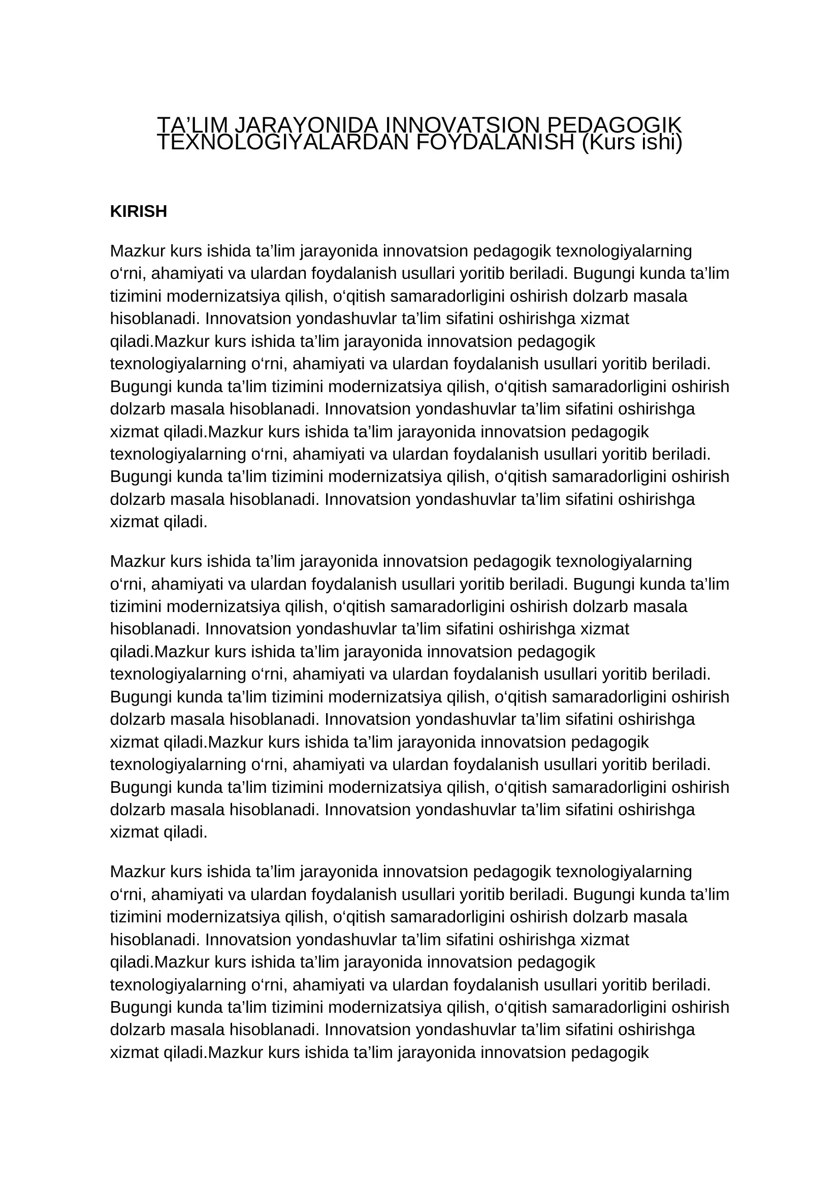 Pedagogika kurs ishi