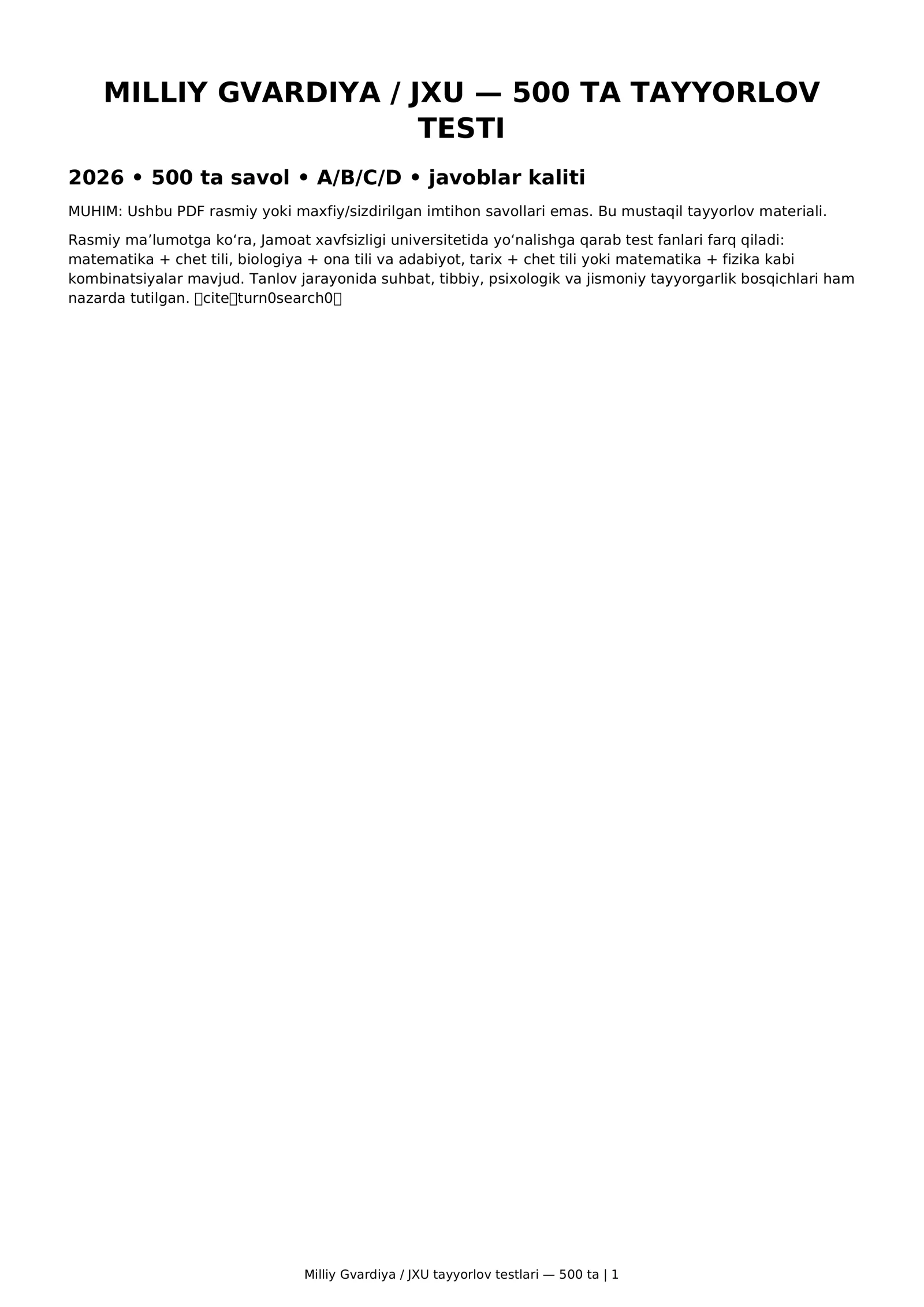 Milliy Gvardiya / JXU tayyorlov testlari
