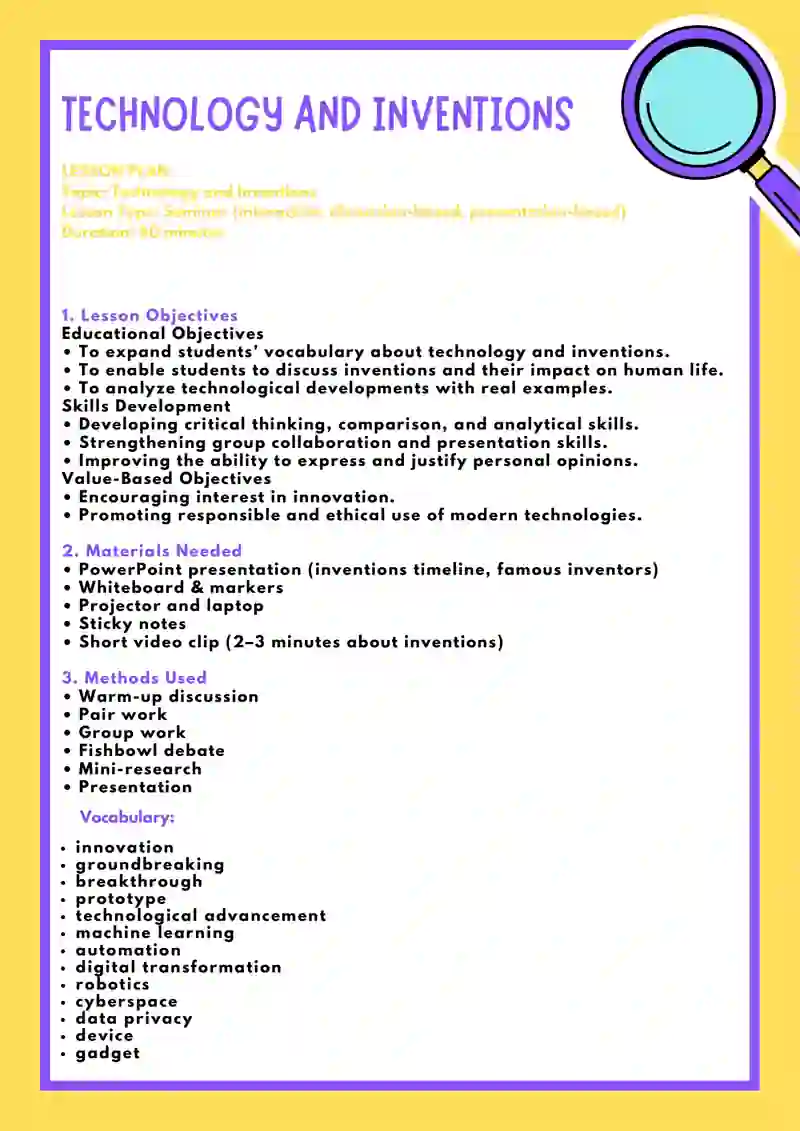 Technology and Inventions worksheet