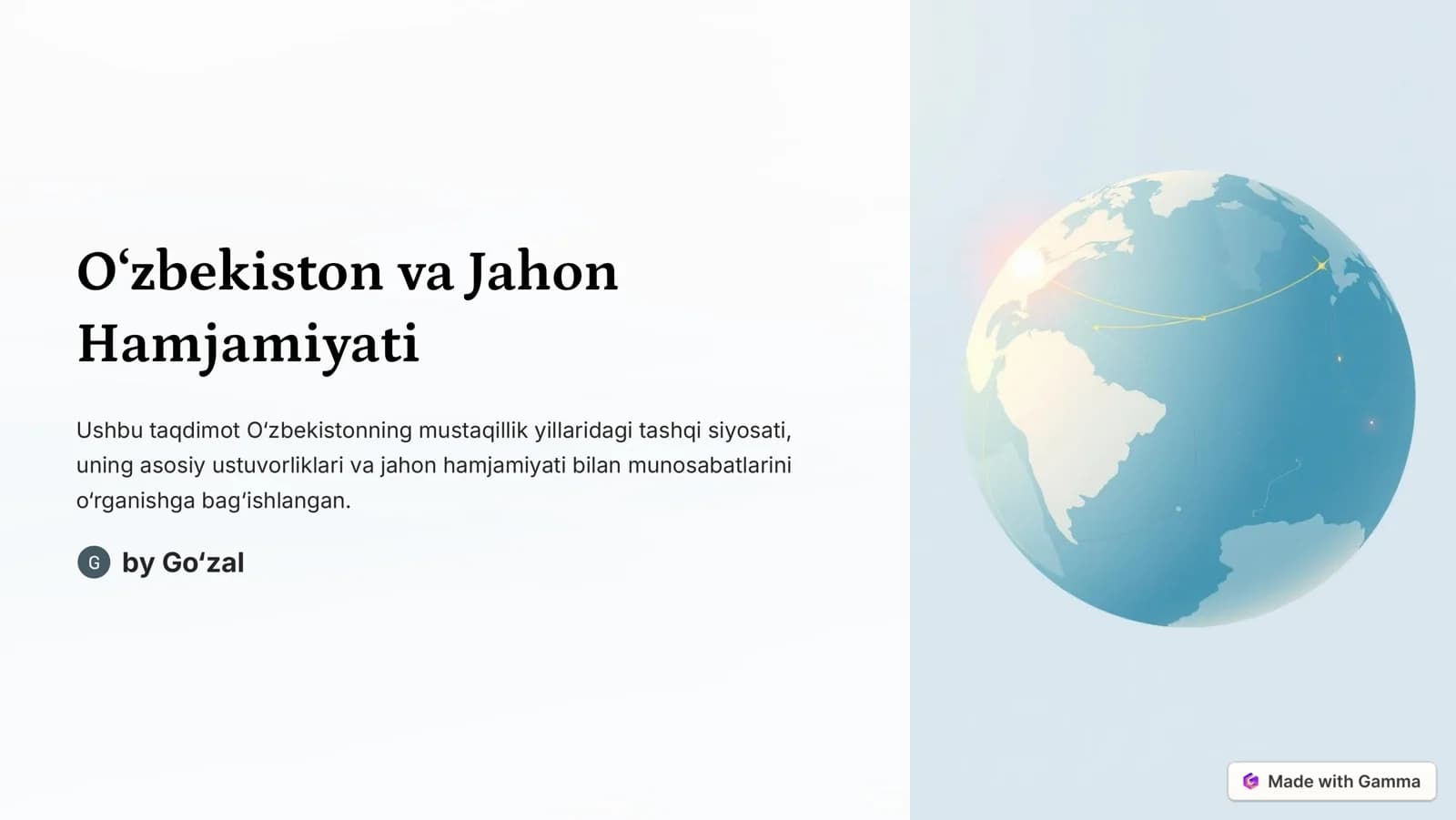 O‘zbekiston va Jahon Hamjamiyati