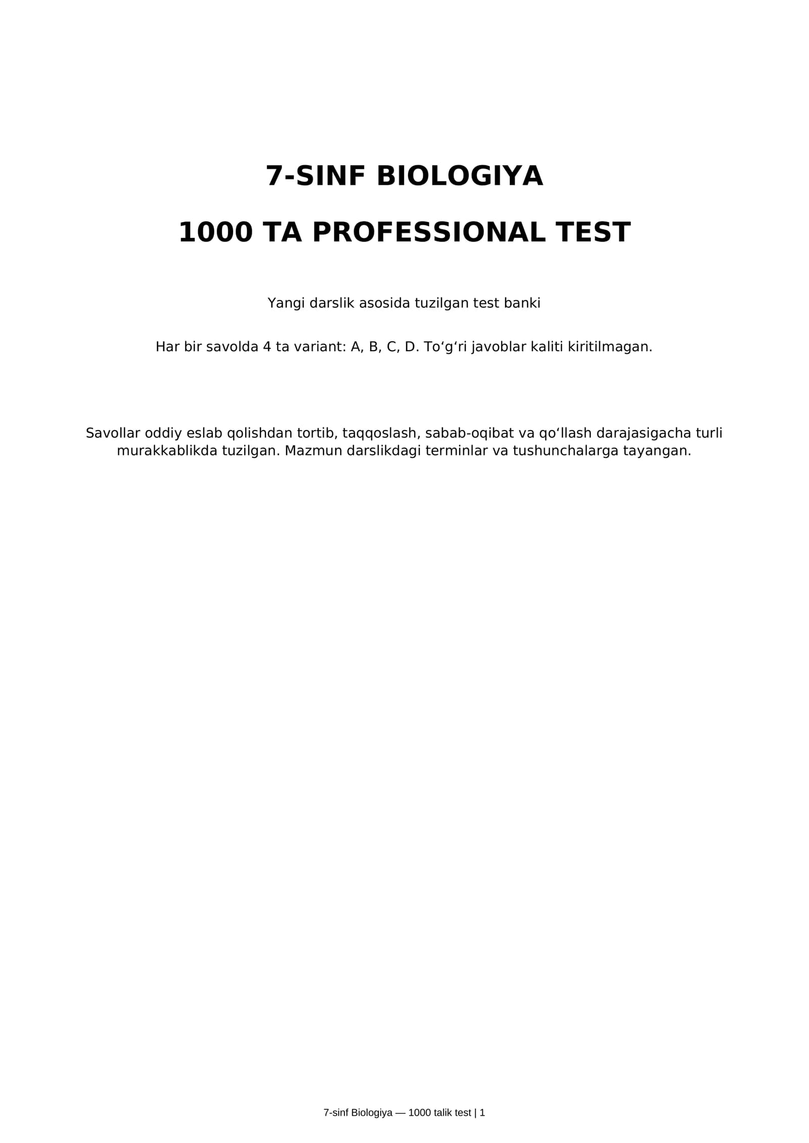 7-sinf Biologiya — 1000 talik test