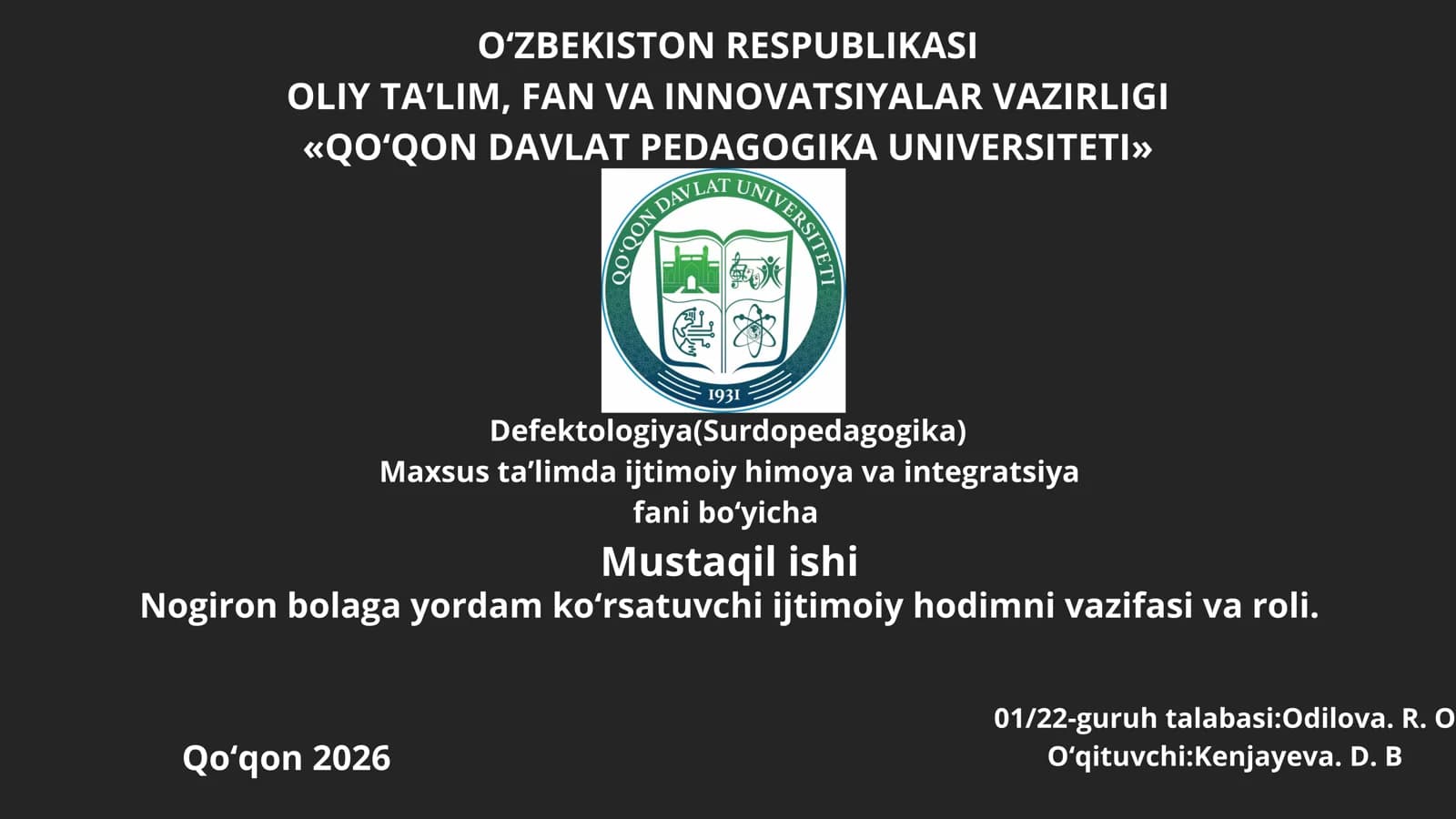 Nogiron bolaga yordam ko‘rsatuvchi ijtimoiy hodimni vazifasi va roli.