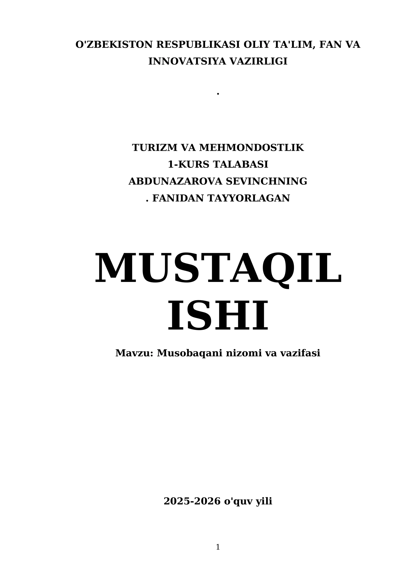 Musobaqani nizomi va vazifasi
