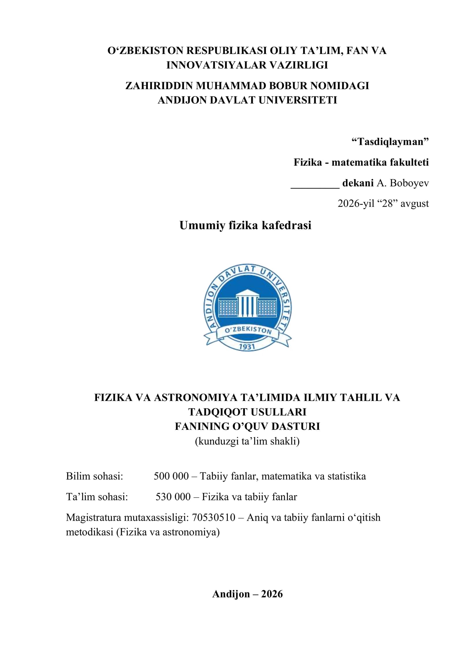 Fizika VA ASTRONOMIYA TA’LIMIDA ILMIY TAHLIL VA TADQIQOT USULLARI