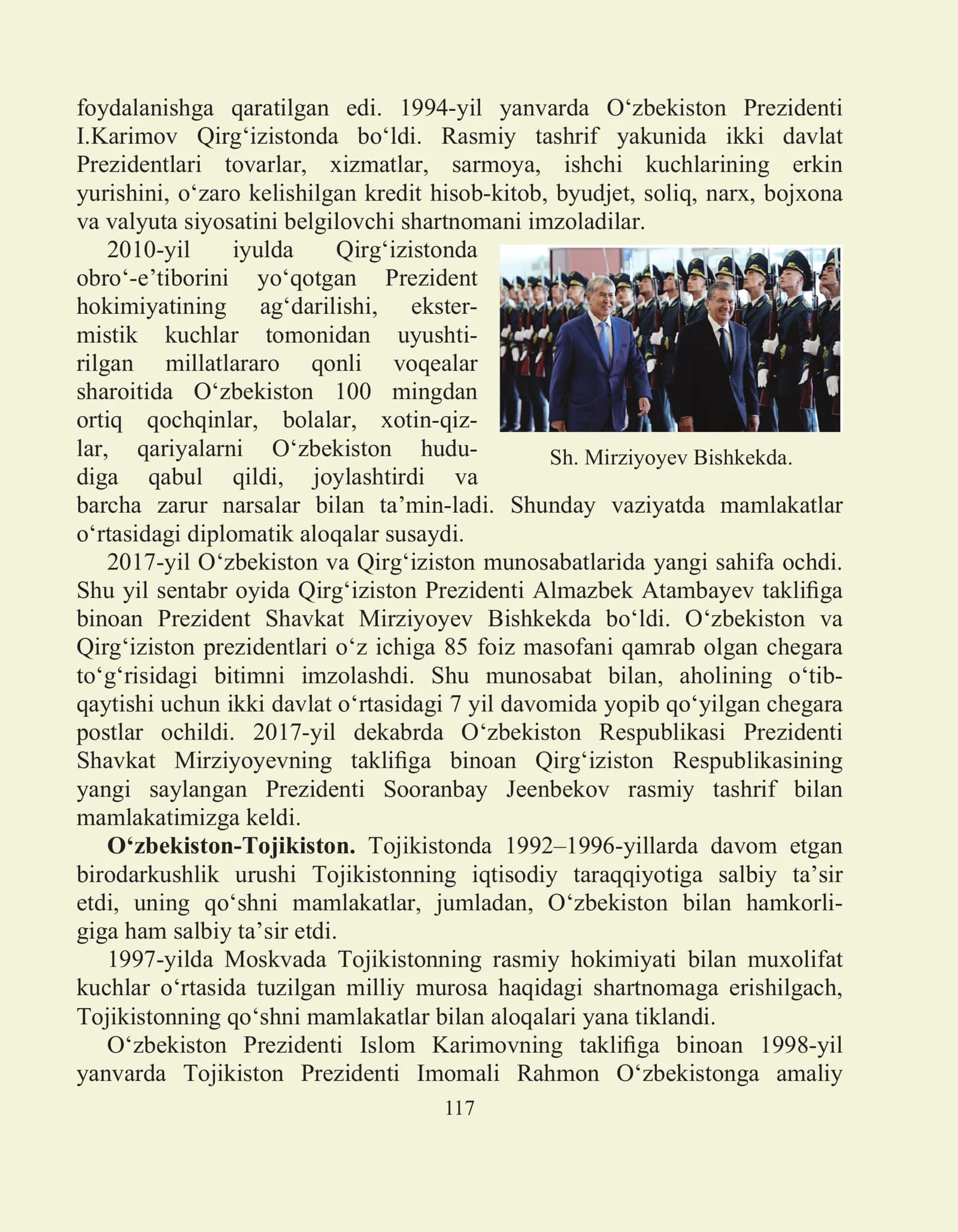 O‘zbekiston va Qirg‘iziston munosabatlarida yangi sahifa