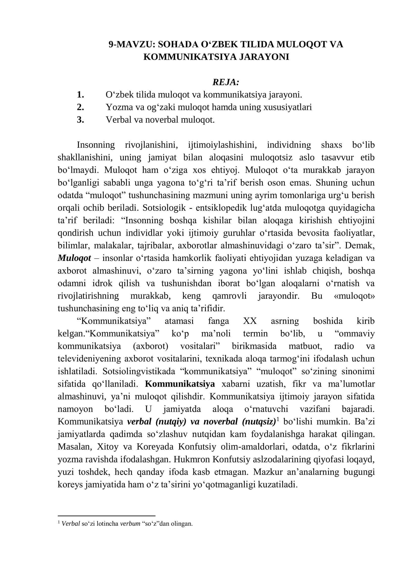 SOHADA О‘ZBEK TILIDA MULOQOT VA KOMMUNIKATSIYA JARAYONI