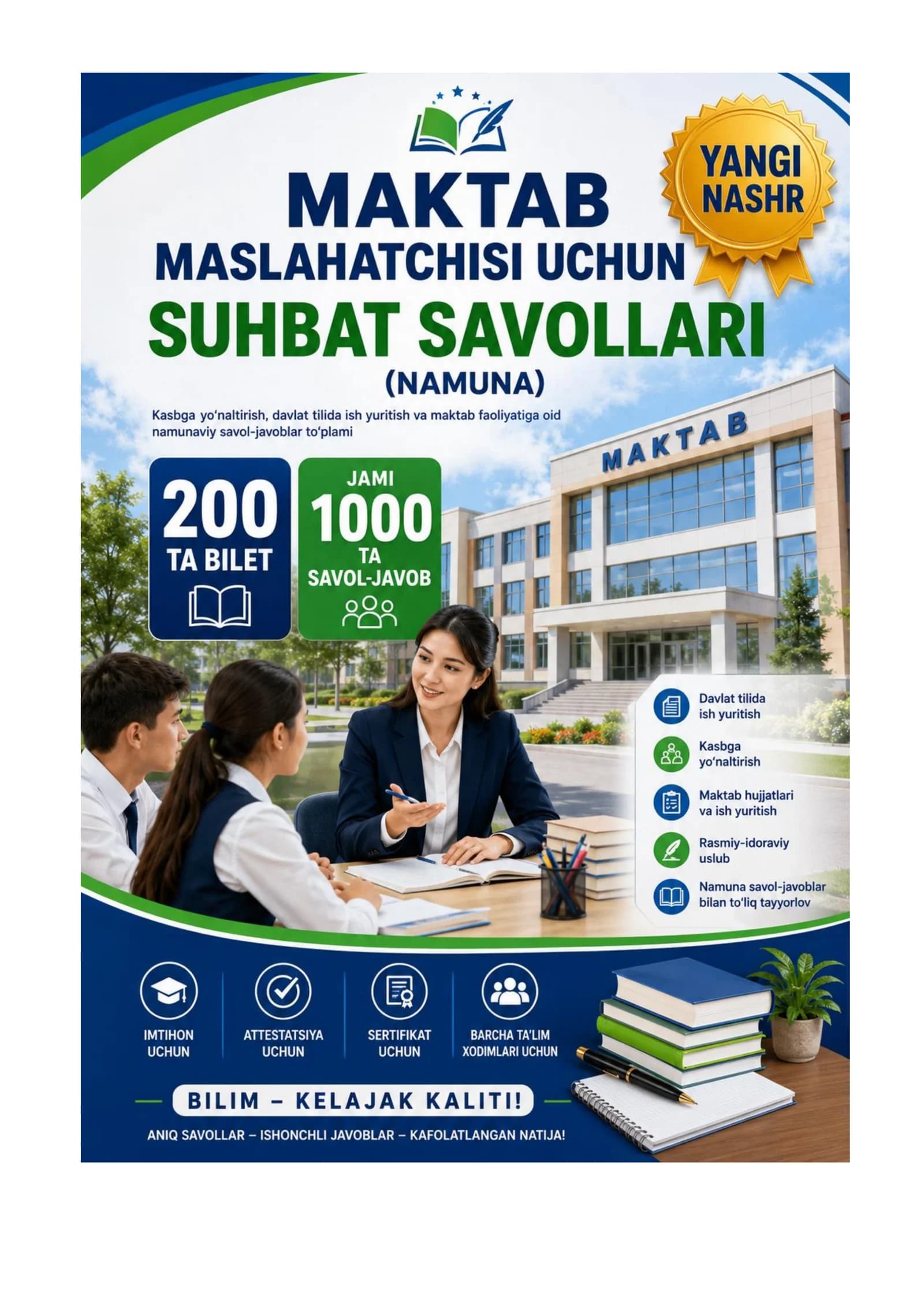 Maktab maslahatchisi uchun 1000+ testlar to‘plami