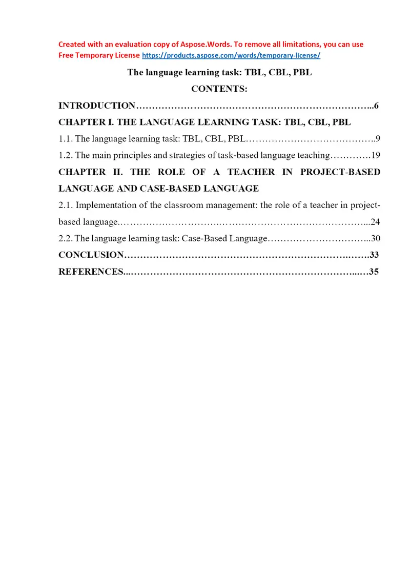 The language learning task: TBL, CBL, PBL