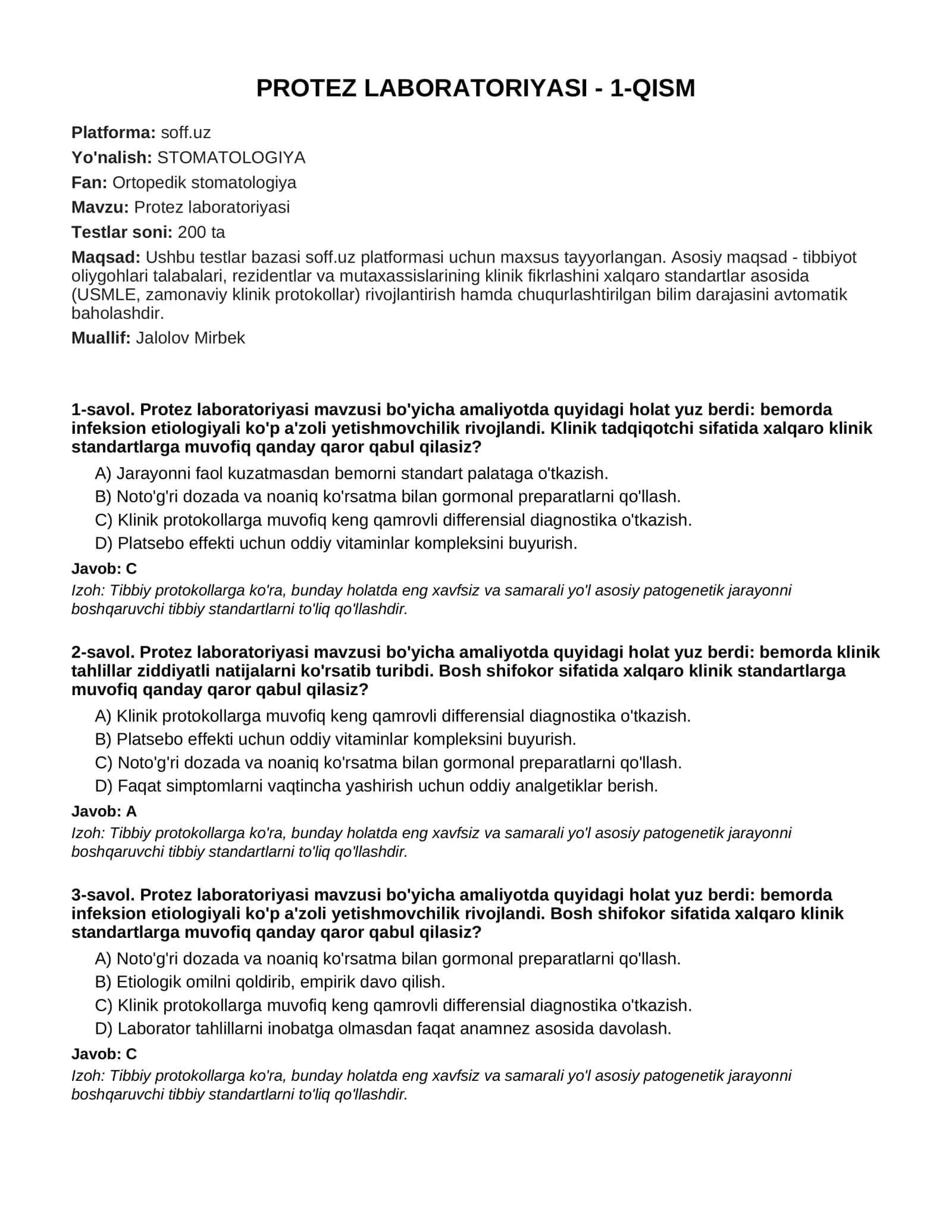 PROTEZ LABORATORIYASI - 1-QISM