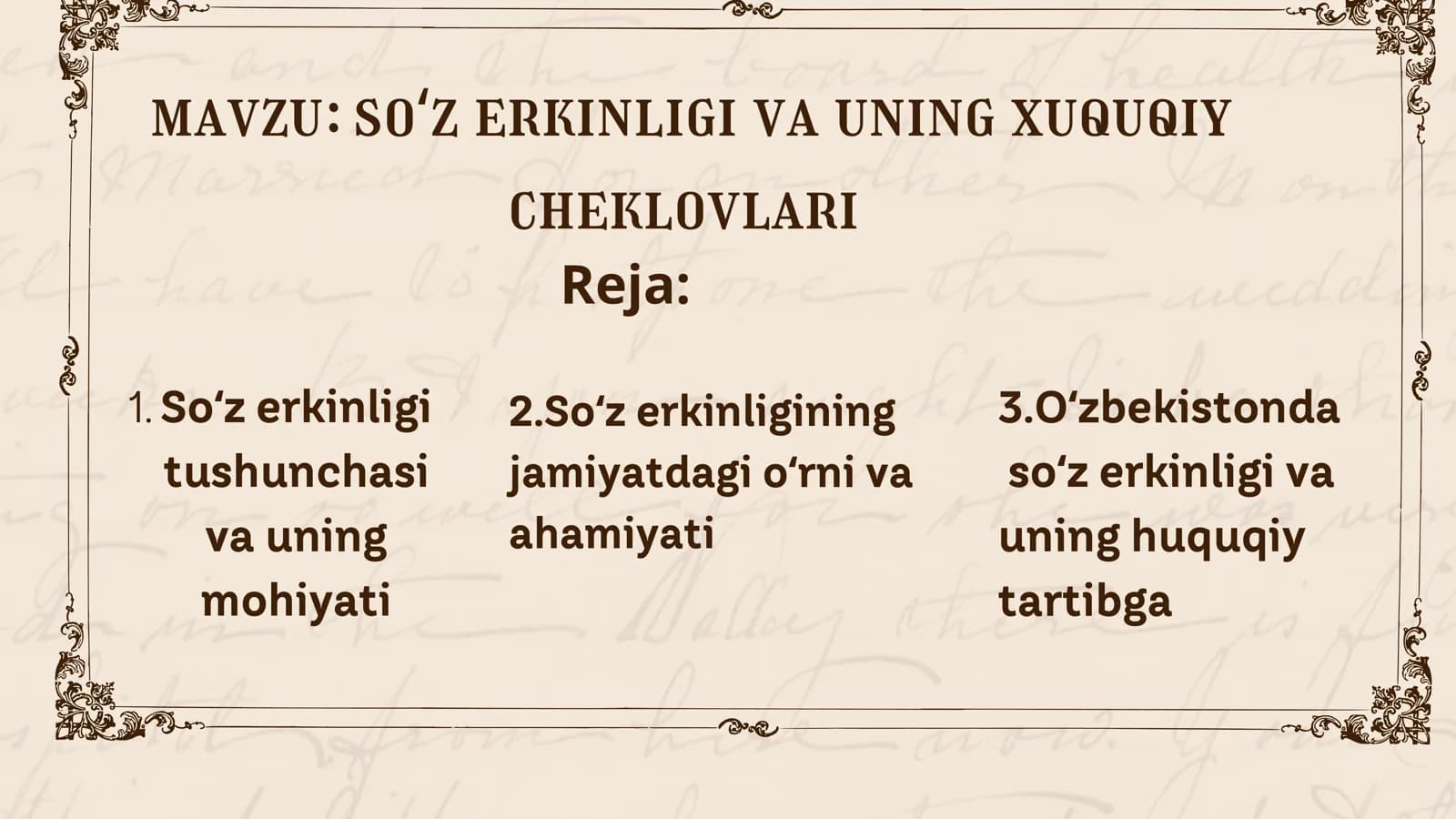 soʻz erkinligi va uning xuquqiy cheklovlari