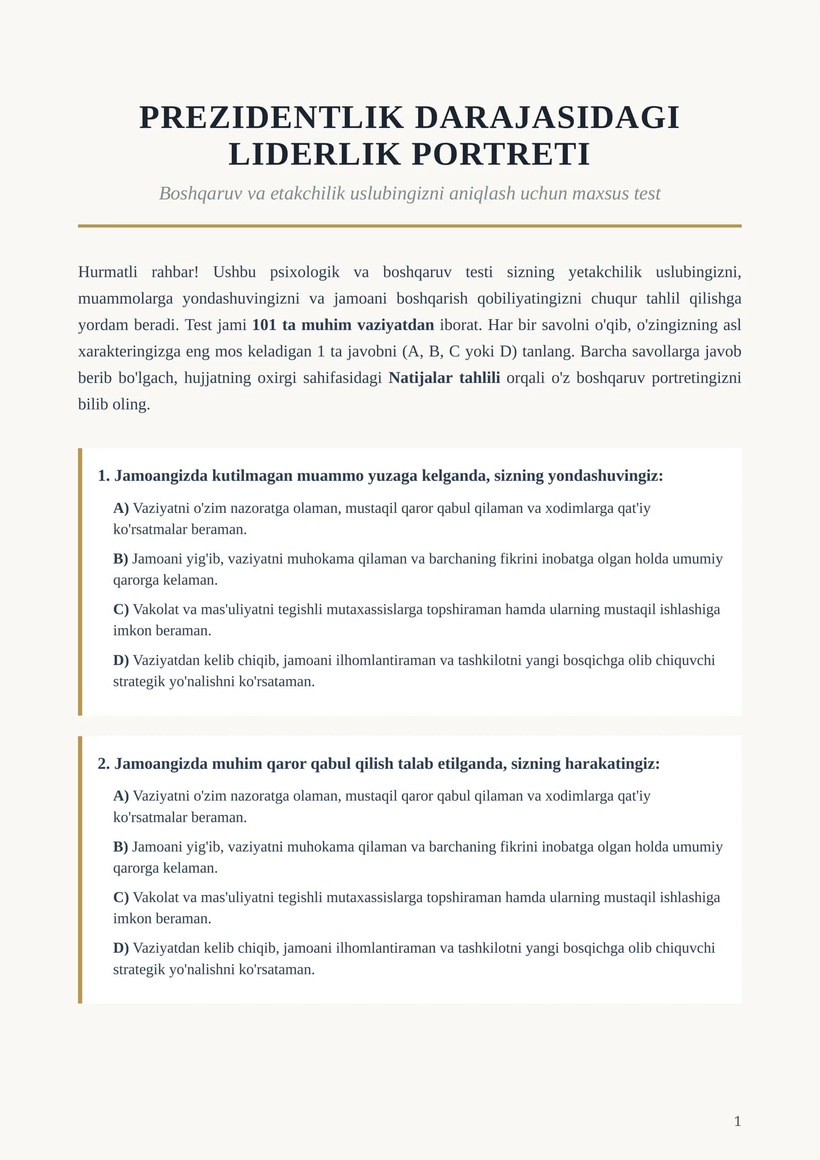 Prezidentlik darajasidagi liderlik diagnostik testi