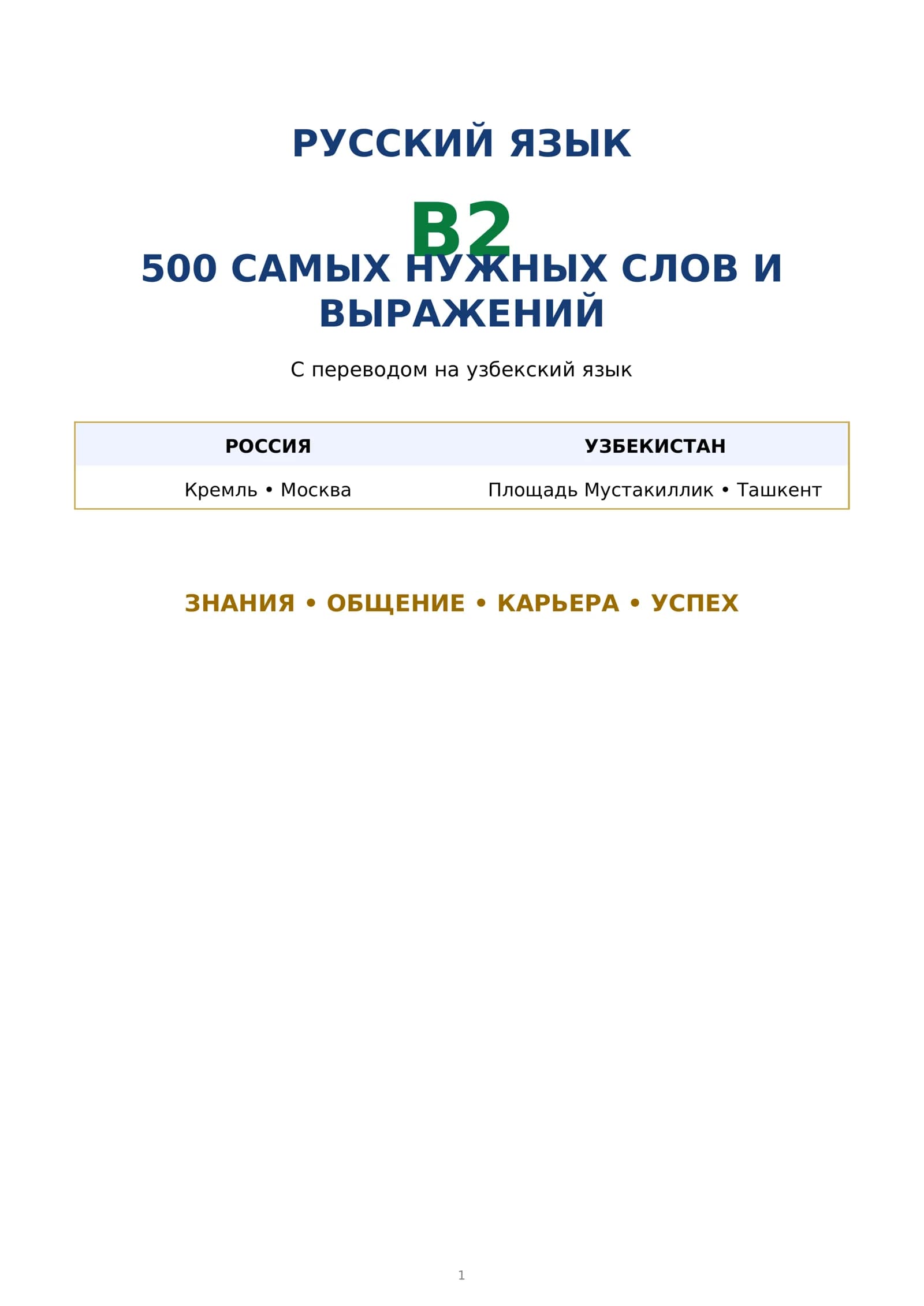 Rus tilida B2 darajadagi eng kerakli 500 ta so'z