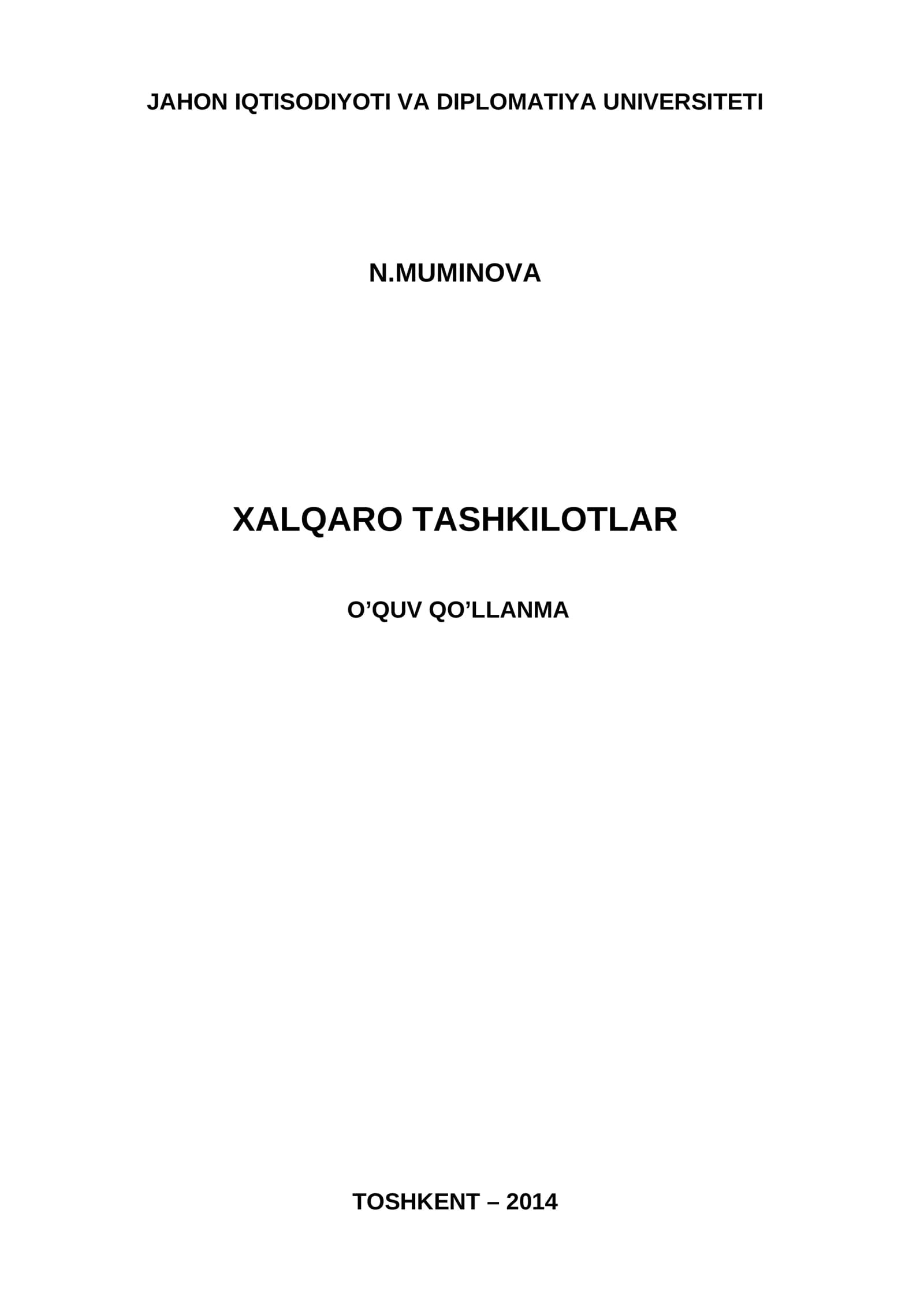 XALQARO TASHKILOTLAR O’QUV QO’LLANMA