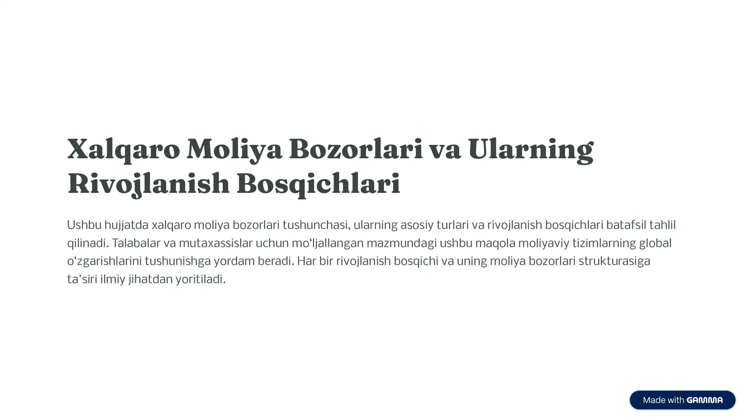 Xalqaro Moliya Bozorlari va Ular.i.g