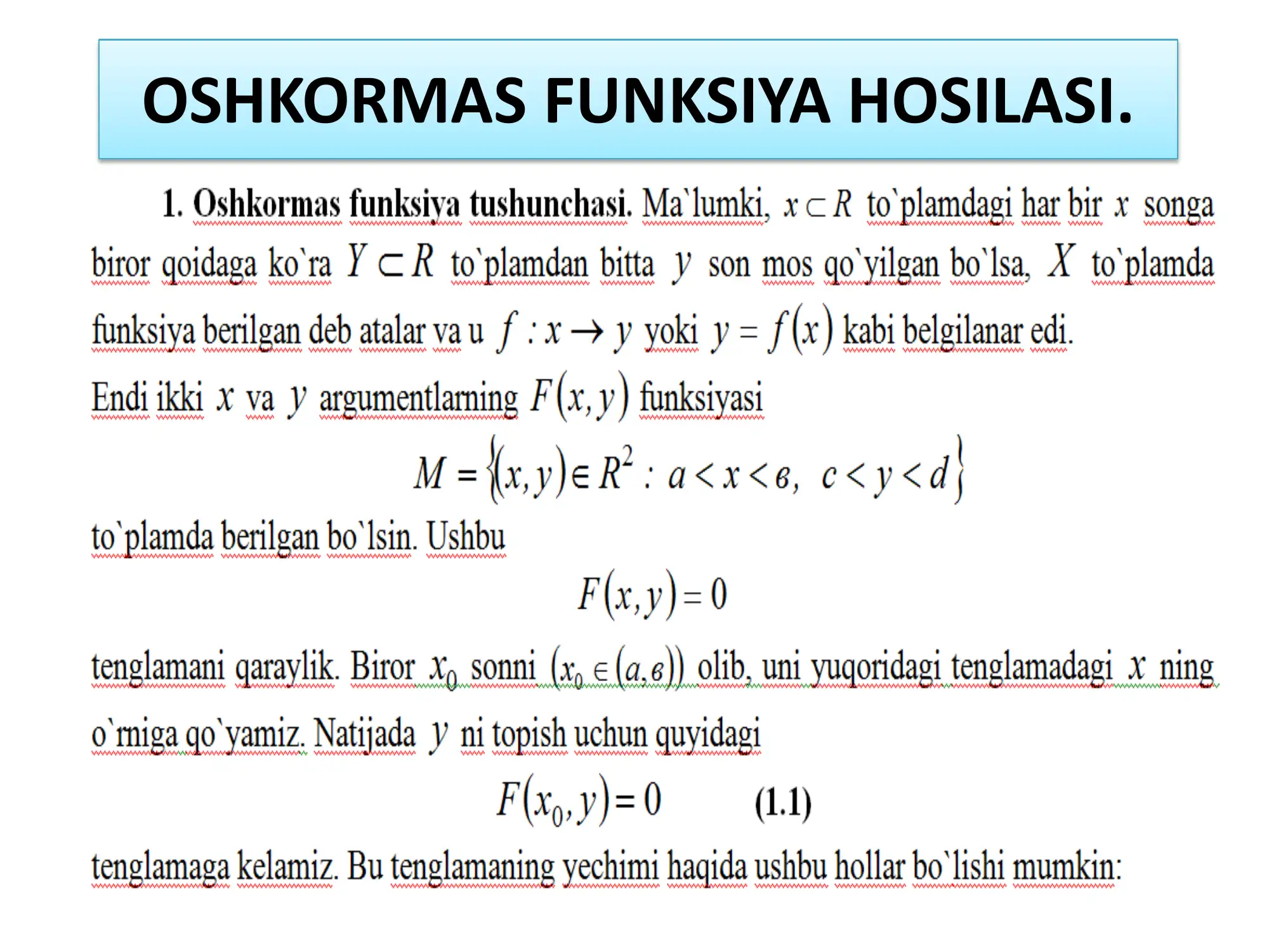 oshkormas funksiya hosilasi.
