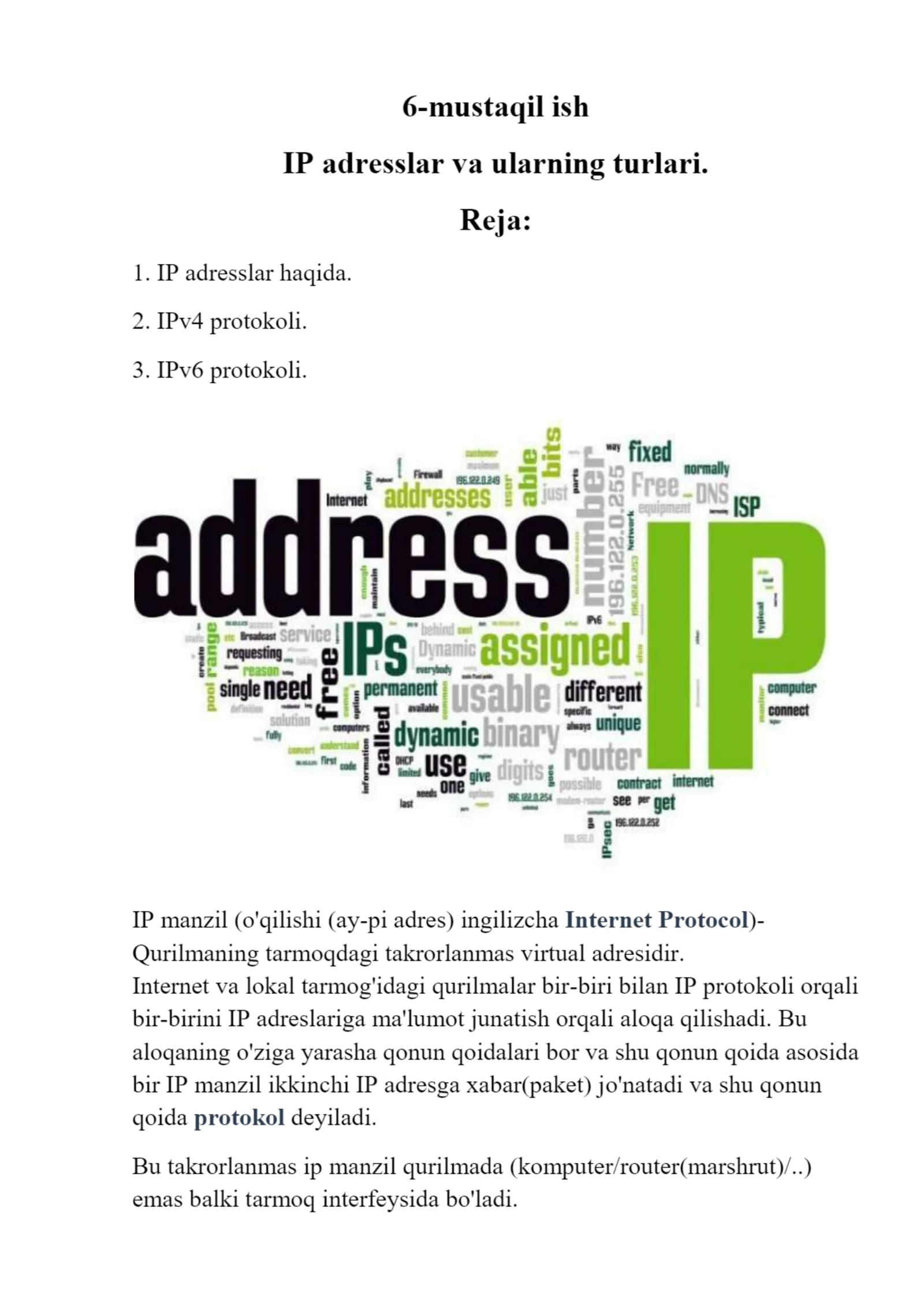 IP adresslar va ularning turlari