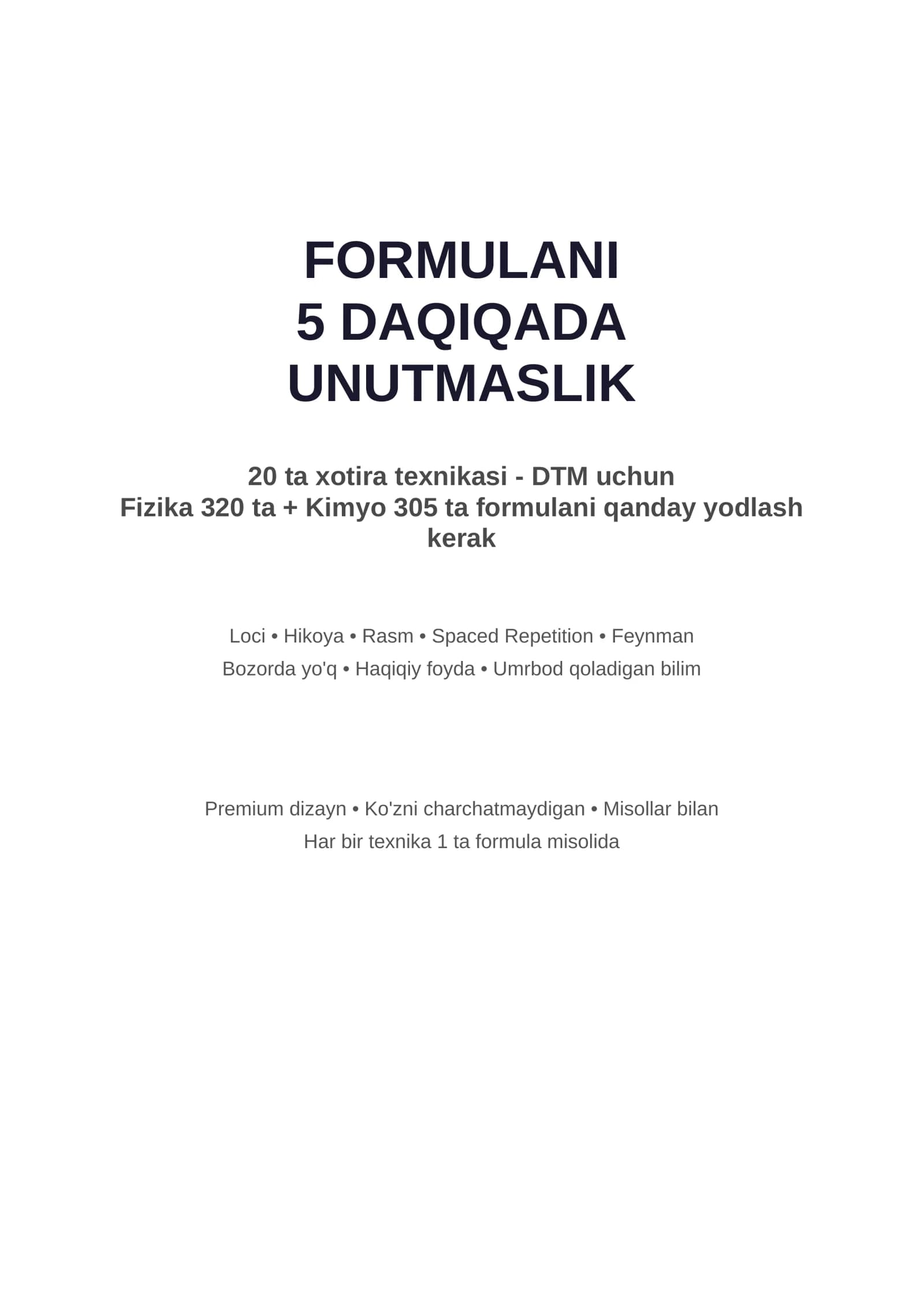 Xotira Texnikalari 20 ta Usul (Formulalarni Unutmaslik)