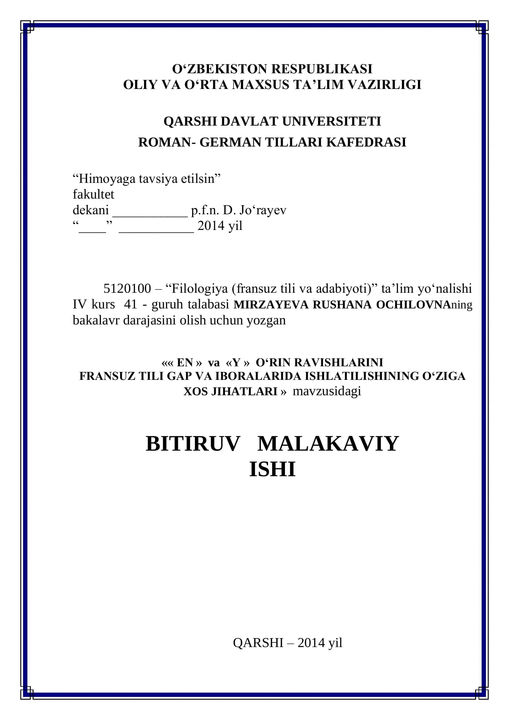 EN » va «Y » O‘RIN RAVISHLARINI FRANSUZ TILI GAP VA IBORALARIDA ISHLATILISHINING O‘ZIGA XOS JIHATLARI