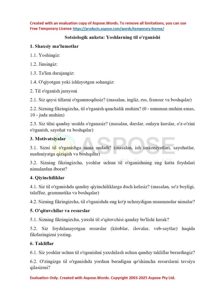 Sotsiologik anketa: Yoshlarning til o‘rganishi