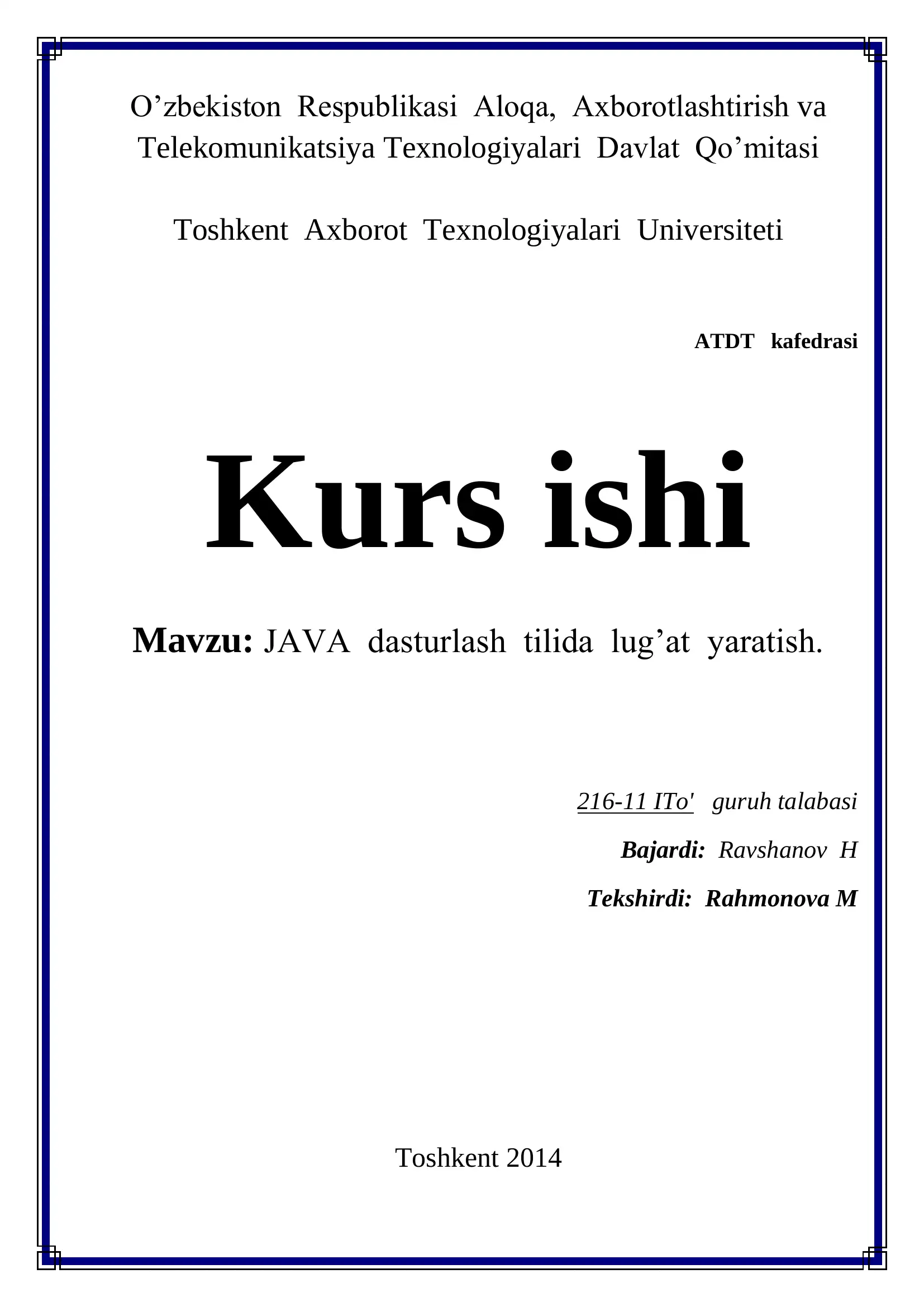 JAVA dasturlash tilida lug‟at yaratish