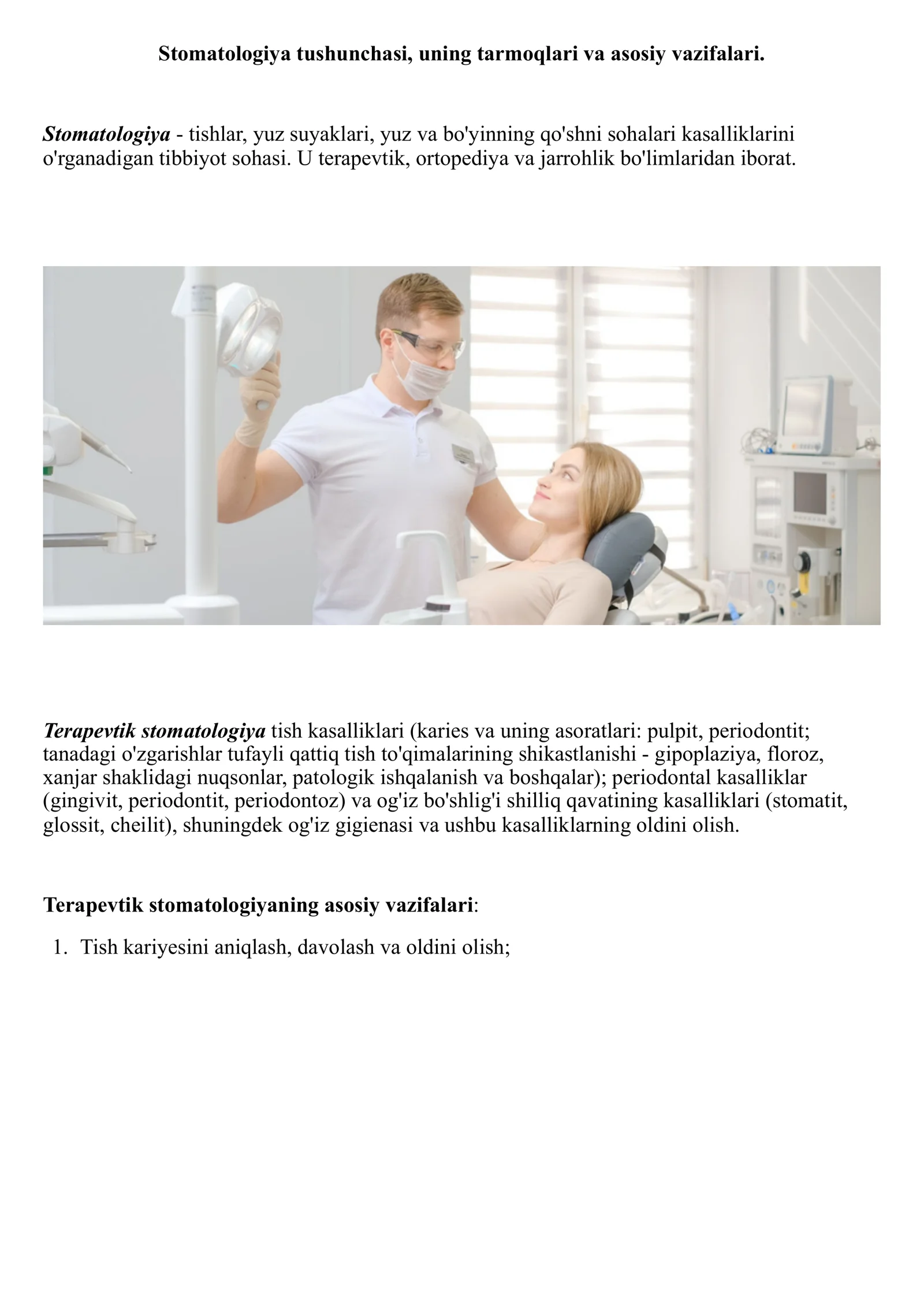 Stomatologiya Tushunchasi va Boʻlimlari